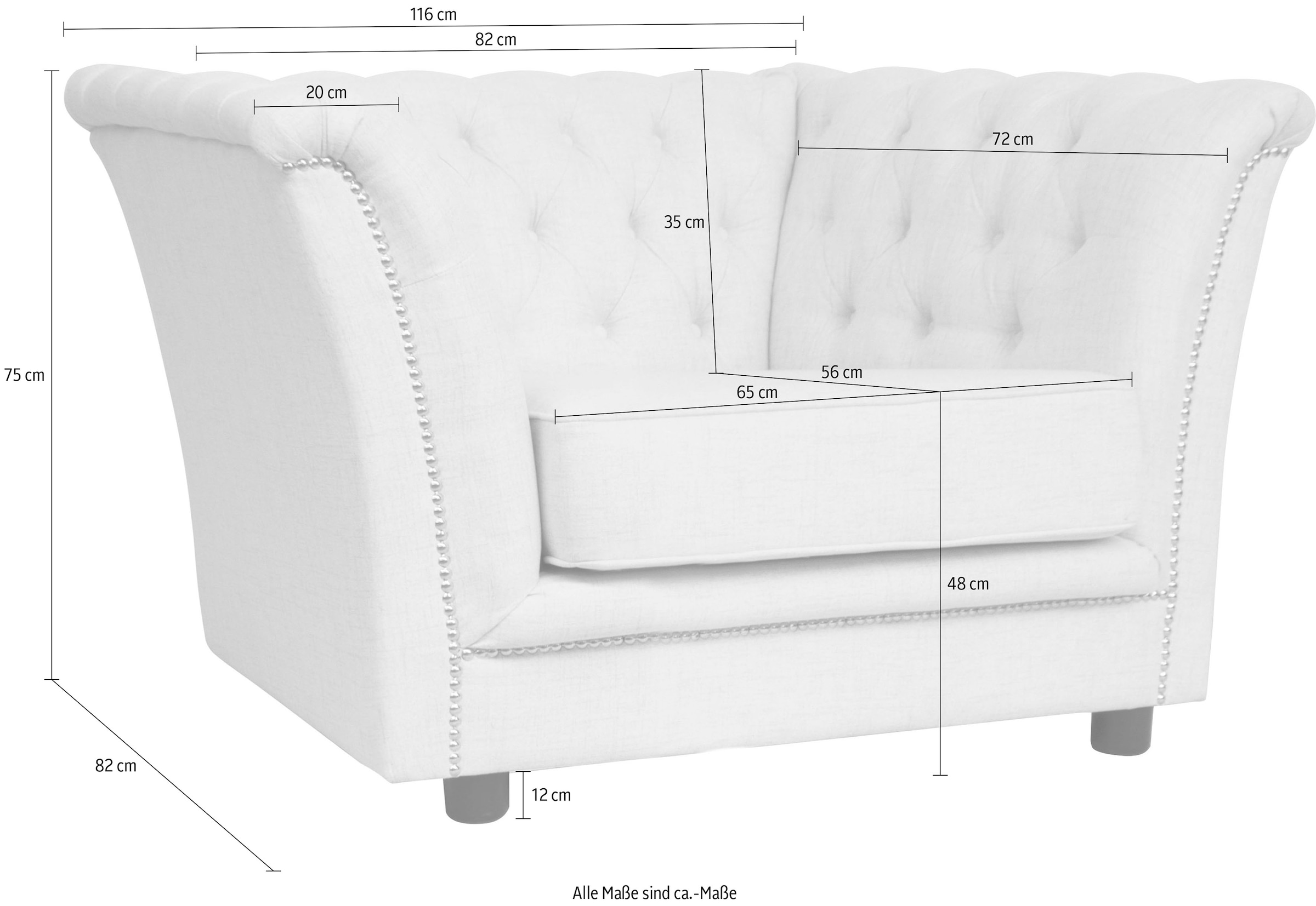 Home affaire Chesterfield-Sessel »Derby«, passend zum Polster "Derby", mit Ziernieten und Knopfheftung