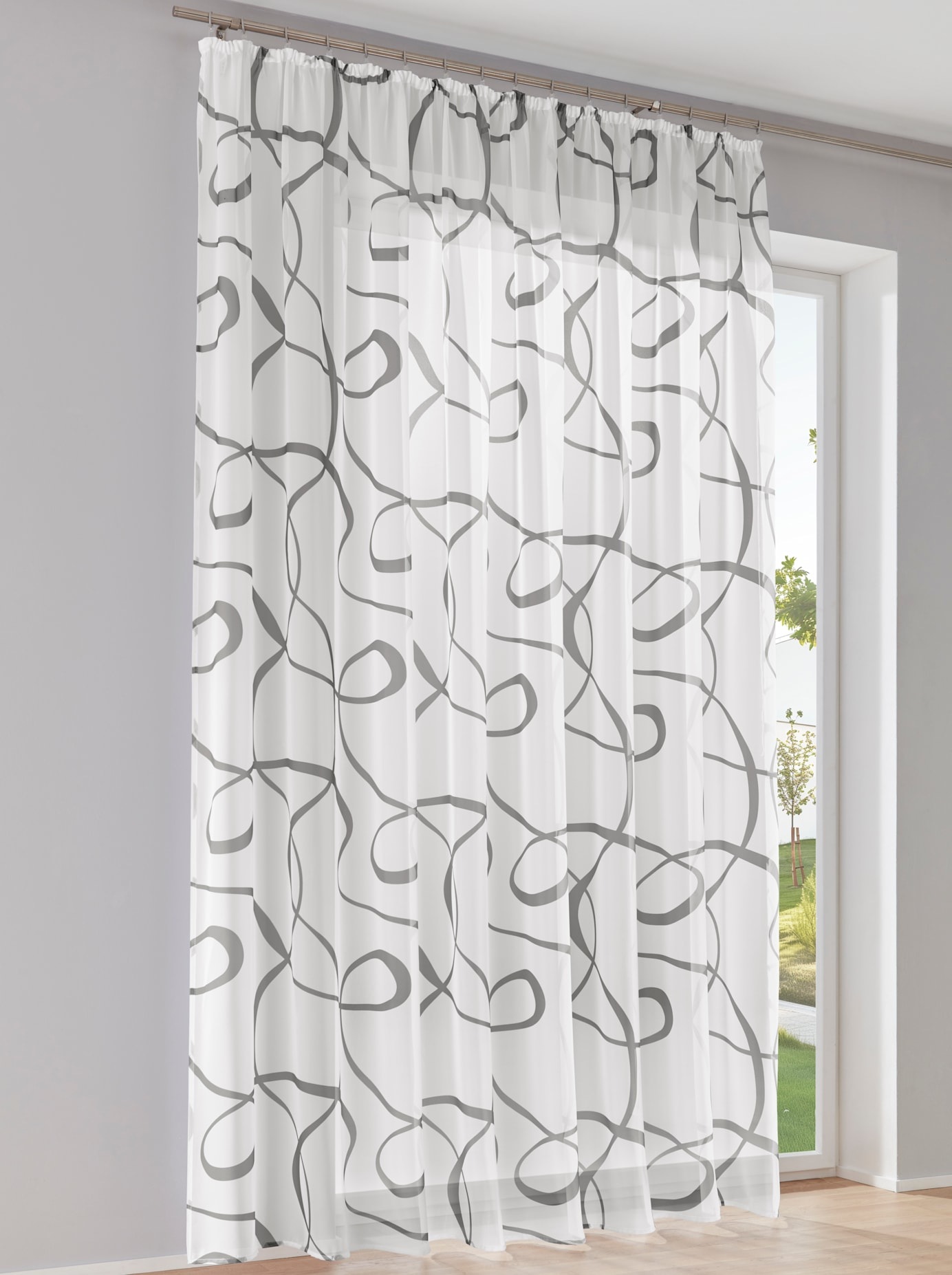 Gardine Gr. 1, weiß, grau, B:270cm H:145cm, Polyester, Gardinen, Gardine
