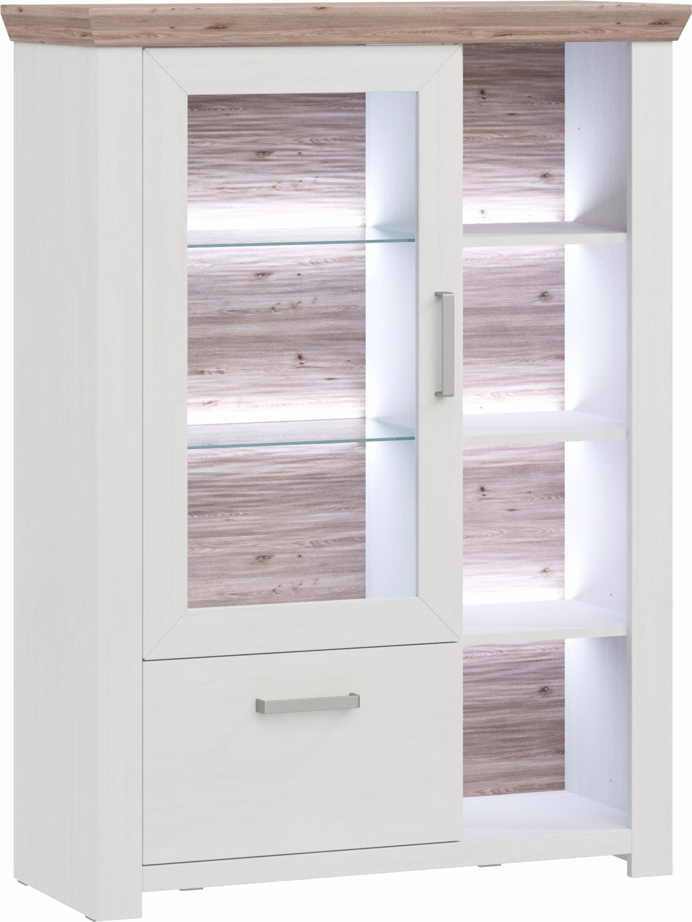 set one by Musterring Highboard »York«, Typ 13 und 14, mit Glastür und Schubkasten, 3 Farbvarianten, B 105 cm