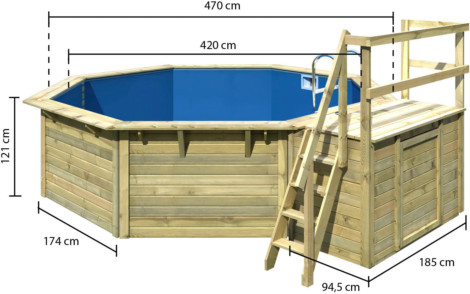 Karibu Achteckpool »Rimini 2X mit Sonnendeck« BxLxH: 550x470x121 cm