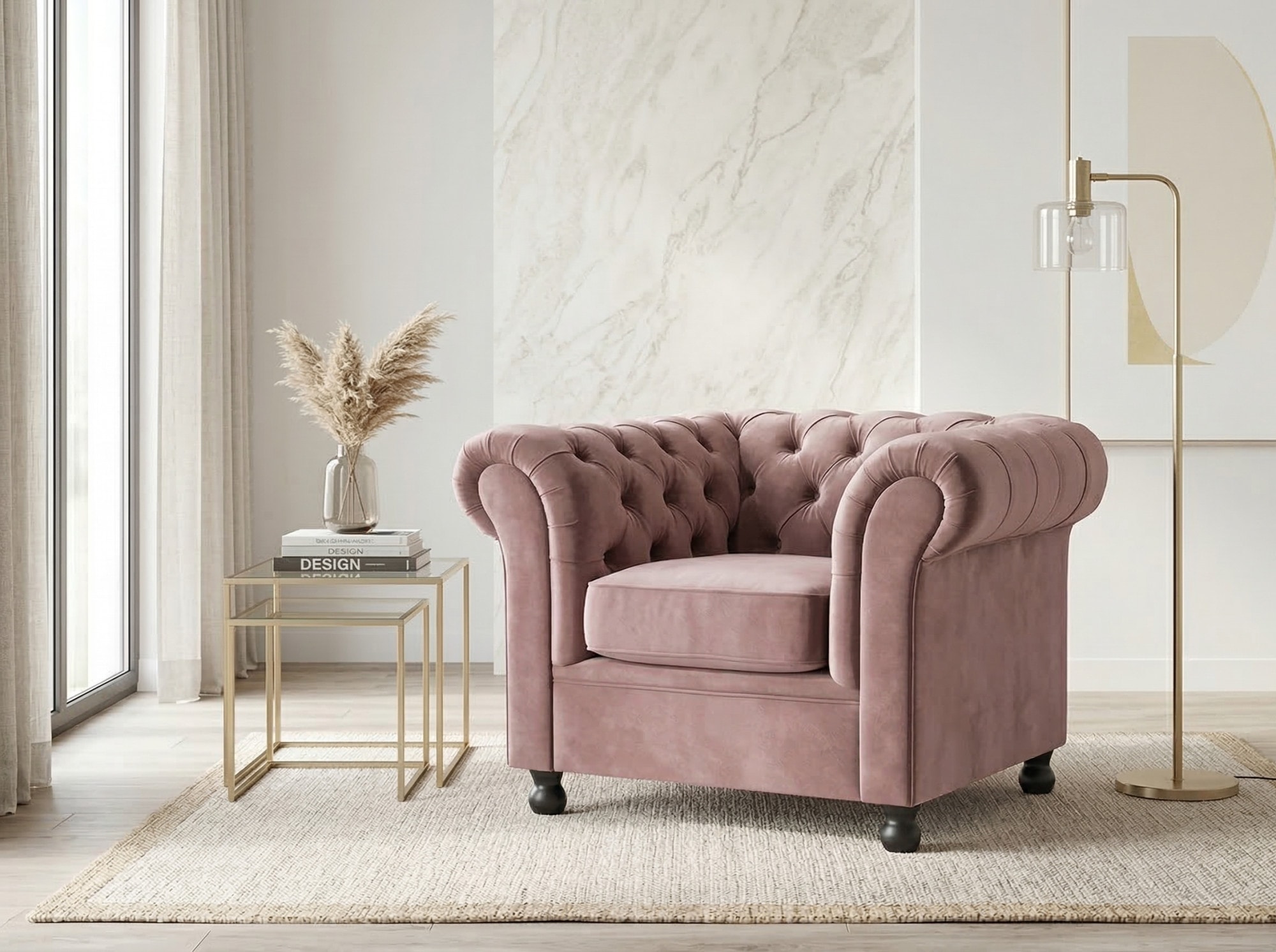 Home affaire Sessel "BRONNOY Chesterfield Sessel mit aufwendiger Knopfheftung, Breite 108cm" Polstersessel mit geschwungenen Armlehnen, Chesterfield-Optik