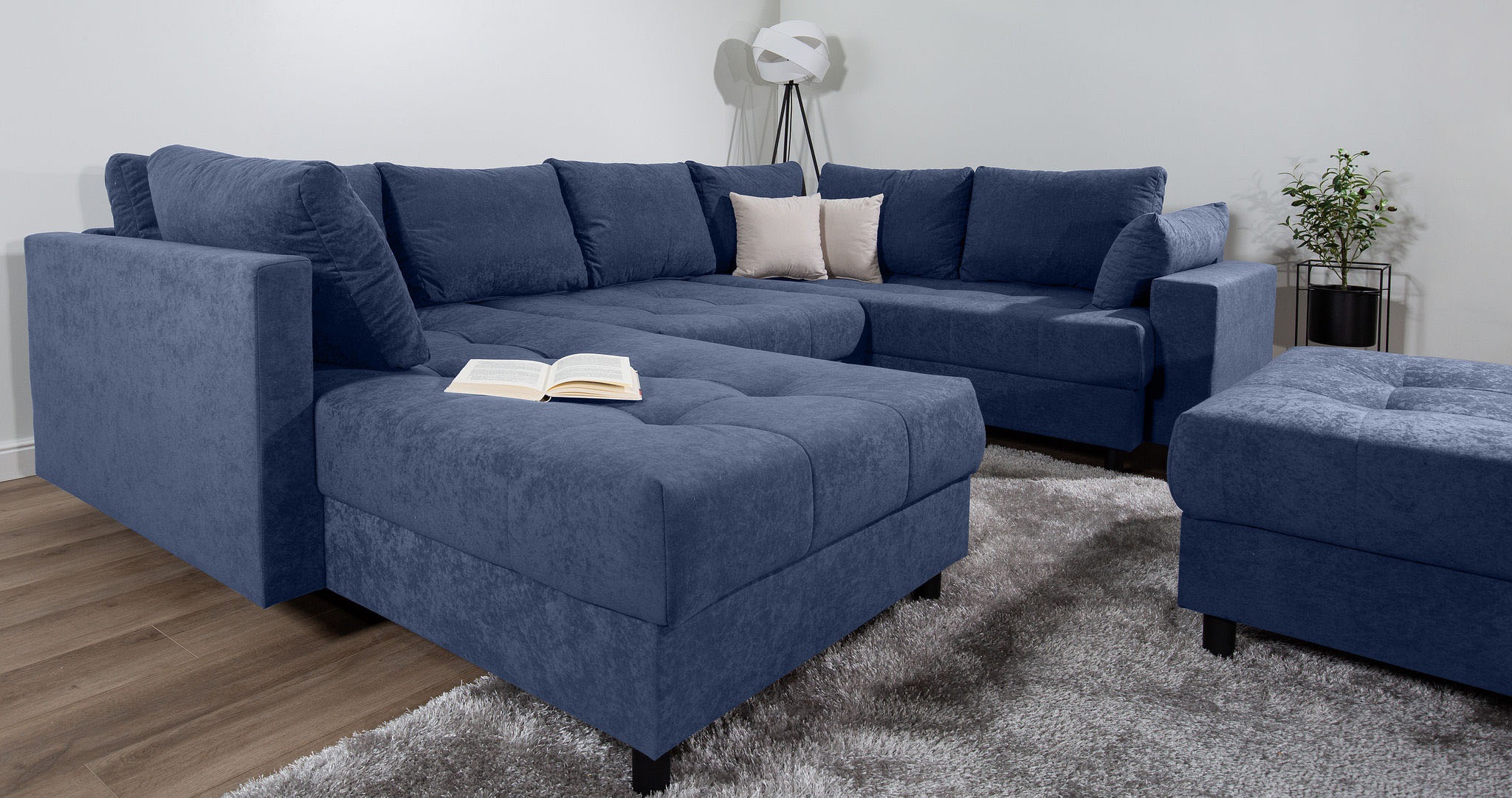 Home affaire Wohnlandschaft »Toni U-Form mit Armlehne«, inkl. Hocker und Zierkissen in abgesetzter Farbe, mit Bonnelfederkern