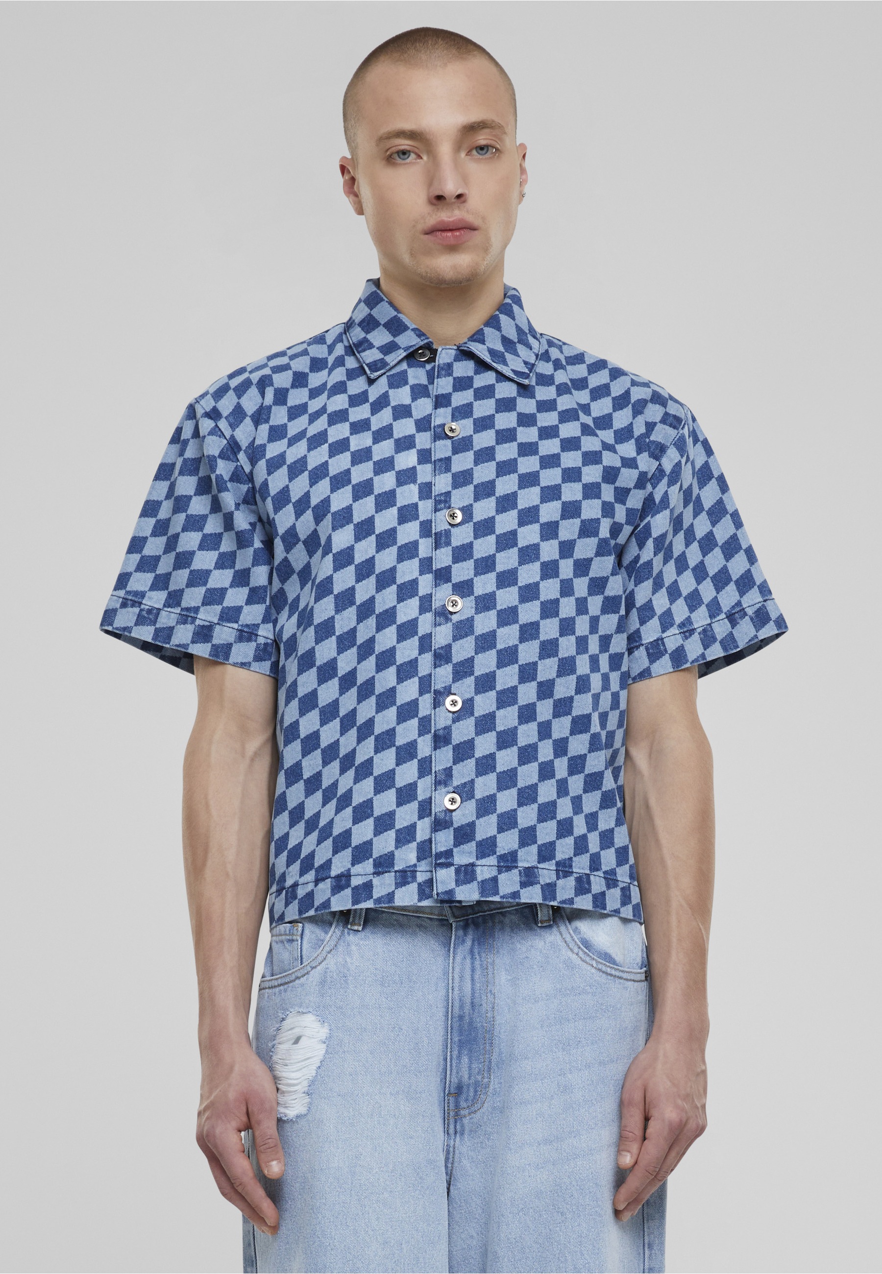 Thumbnail - URBAN CLASSICS Langarm-Poloshirt "Urban Classics Laser Check Printed Boxy Shirt" 1 Stk.