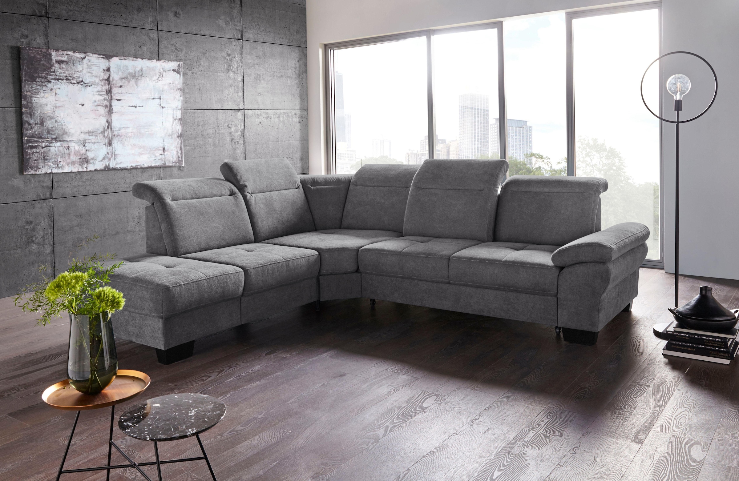 Places of Style Ecksofa »Cornwall L-Form«, incl. Sitztiefenverstellung, mit Bettfunktion und Kopfteilverstellung