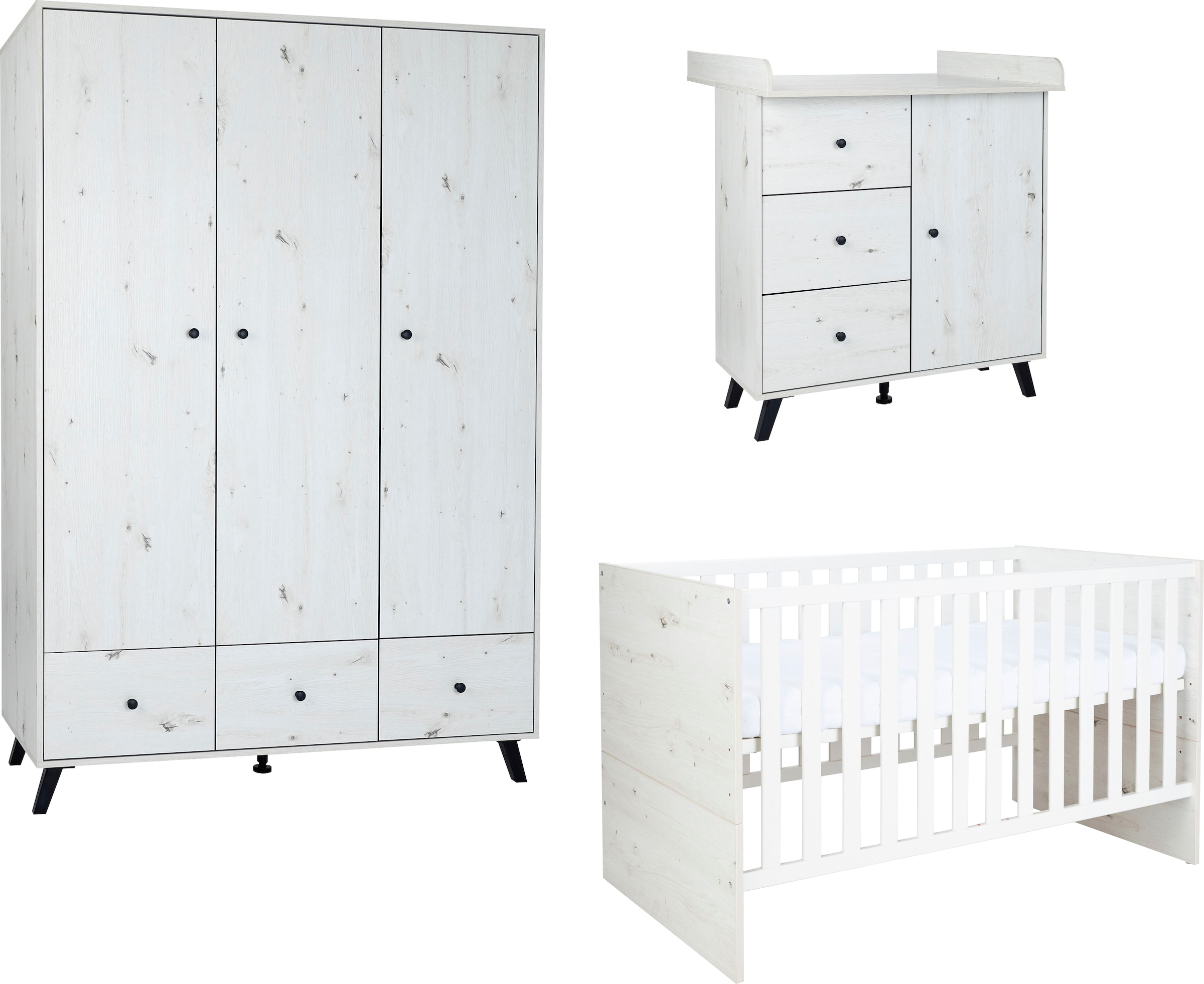 arthur berndt Babyzimmer-Komplettset "Babyzimmer Set "Lavea" 3-teilig" Set, Babymöbel-Set "Lavea": Kleiderschrank, Kinderbett und Wickelkommode