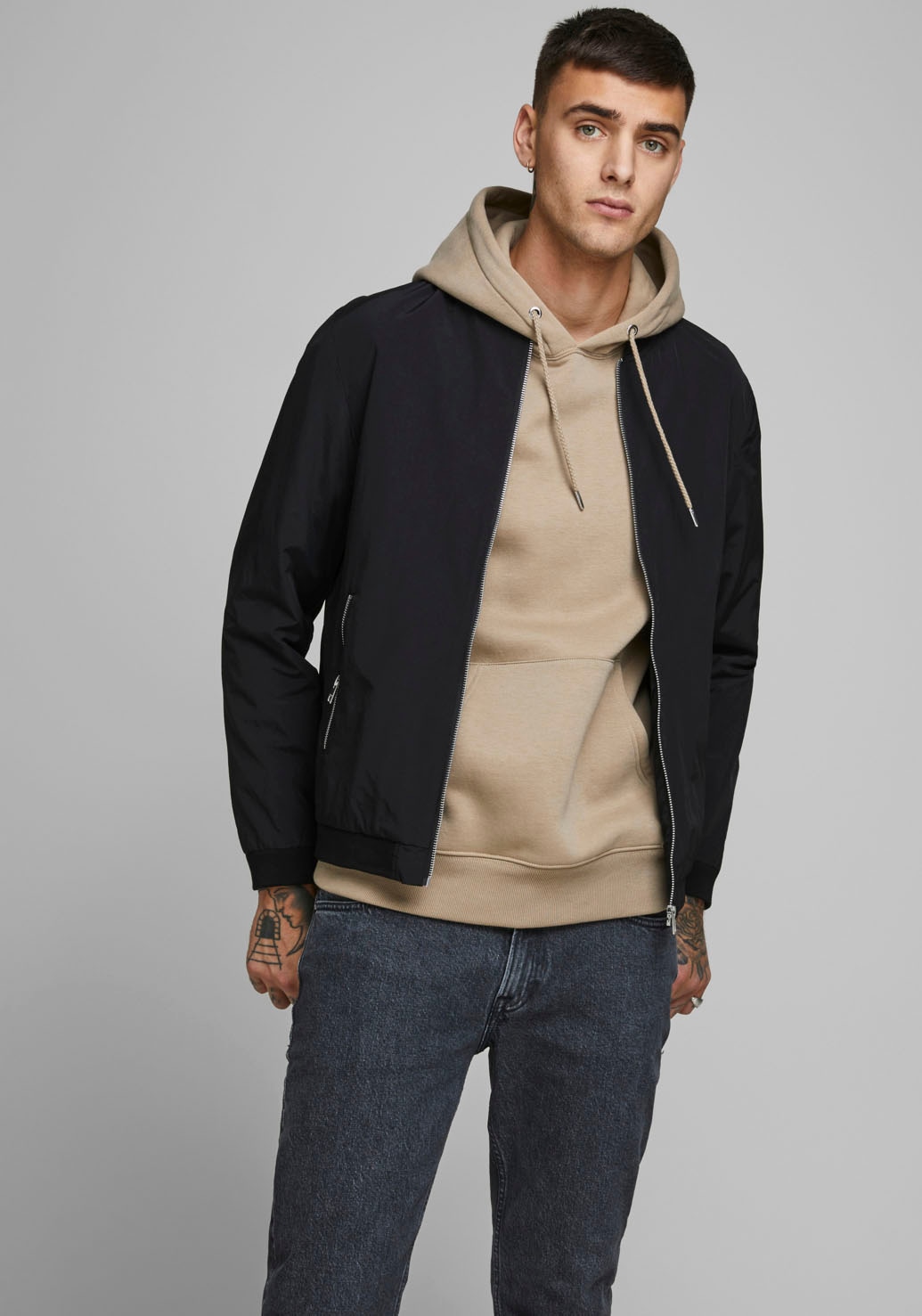 Jack & Jones Bomberjacke "JJERUSH mit geripptem Kragen und Taschen", unifar günstig online kaufen