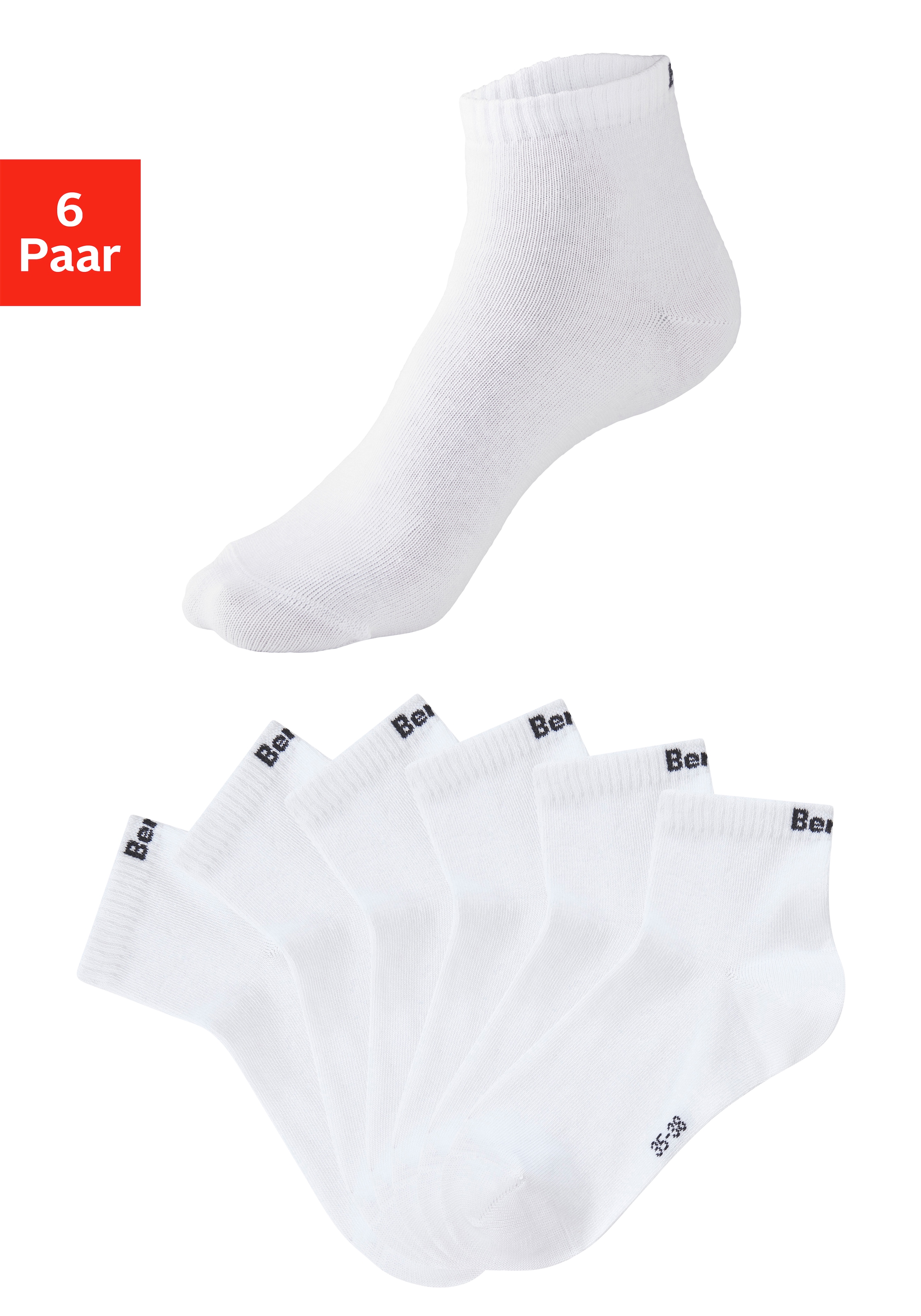 Bench. Kurzsocken "für Damen und Herren in Baumwollmischung, für Sport und Freizeit" Packung, 6 Paar tlg. mit klassischem Logoschriftzug, ohne Frottee
