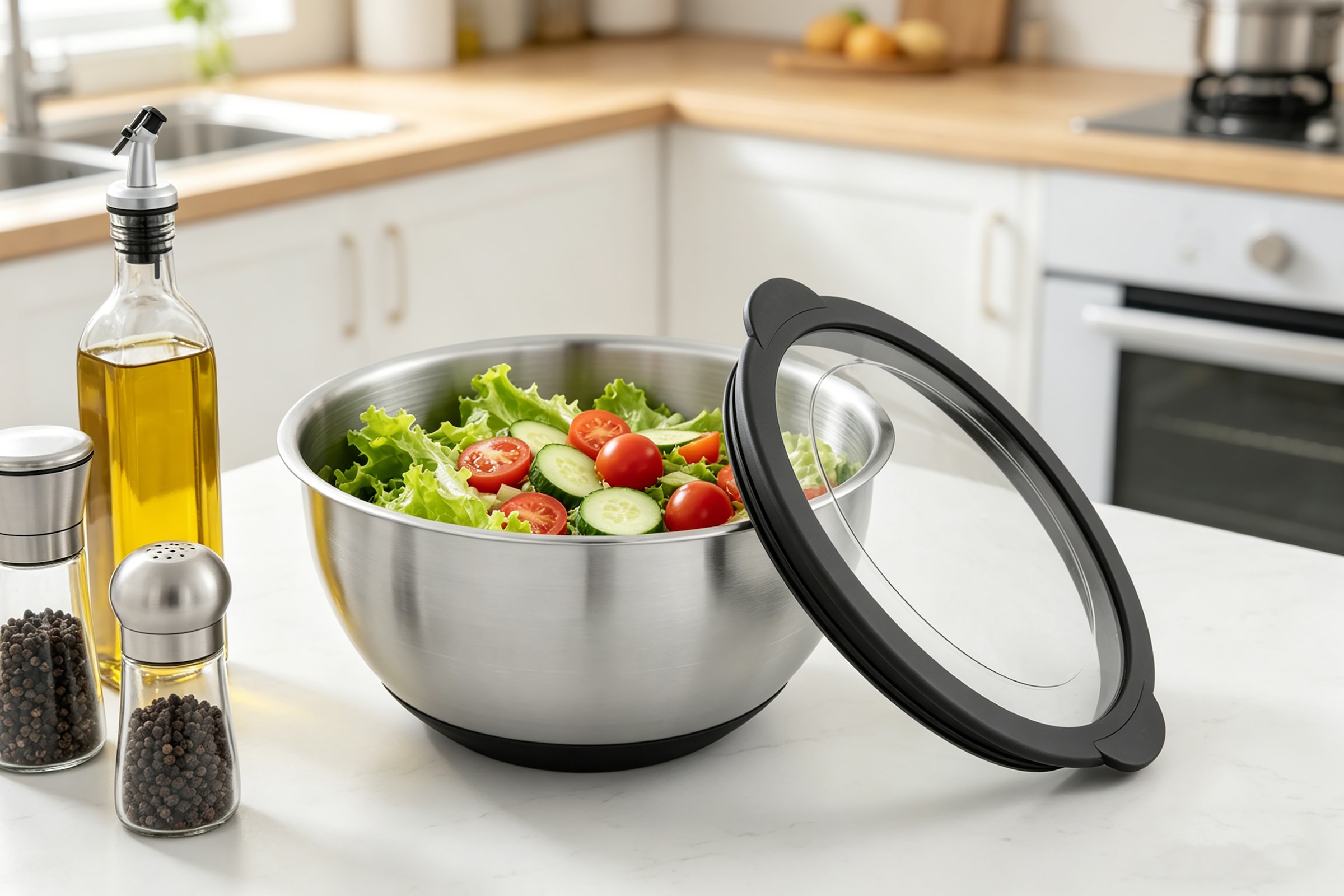 OTTO home Schüssel »Sissela, inkl. Deckel, Ø 14 / 18 / 22 cm« 3 aus Edelstahl 18/10 Ideal zum Zubereiten, Lagern und Servieren von Speisen