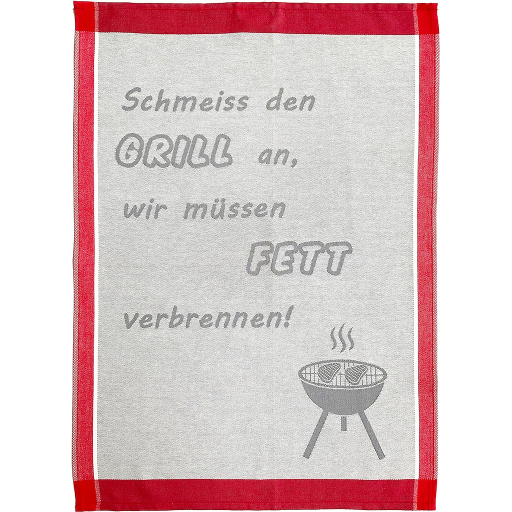 ROSS Geschirrtuch »Schmeiss den Grill an, wir müssen Fett verbrennen«, (Set, 3 tlg.)