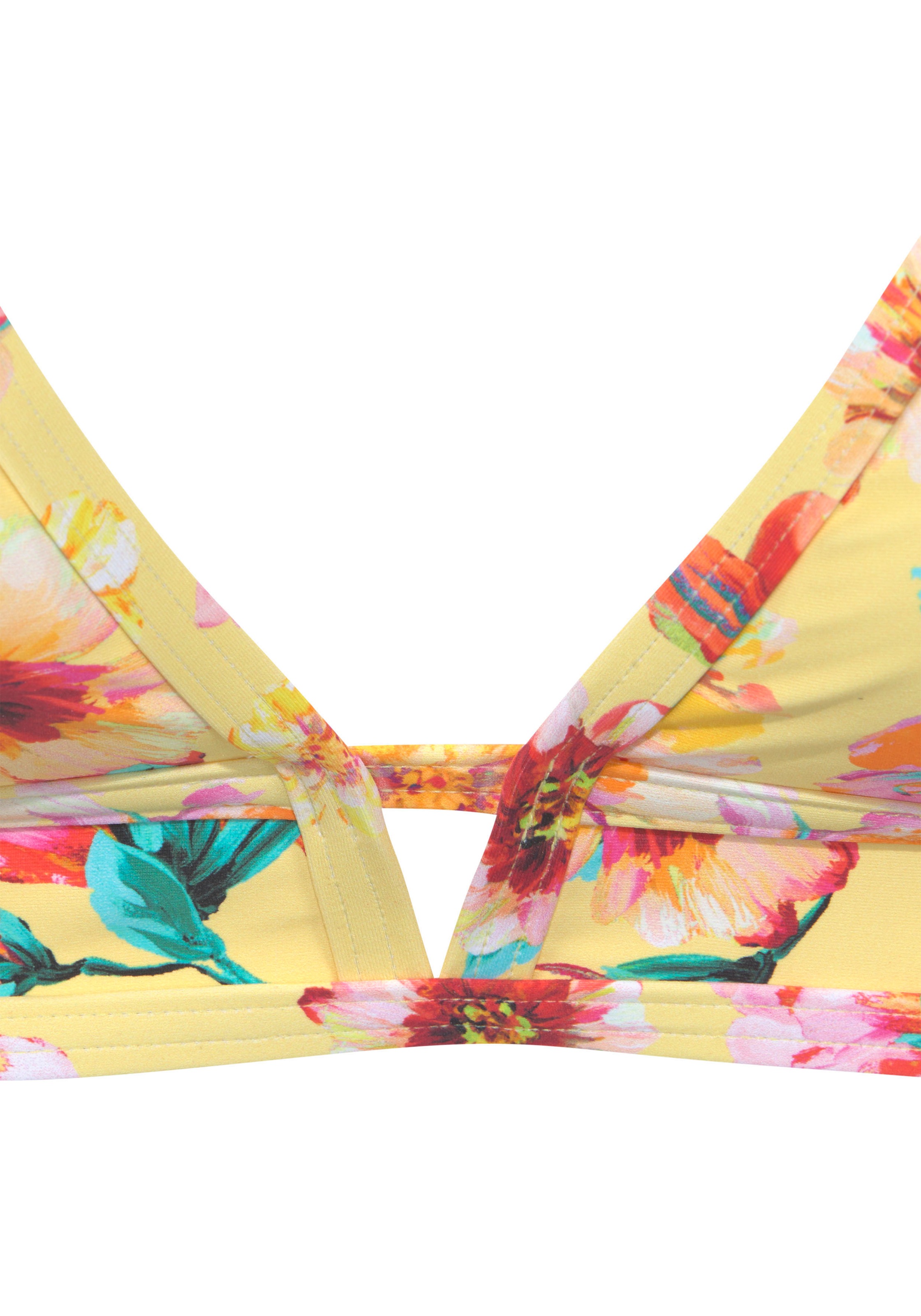 Triangel-Bikini-Top SUNSEEKER "Mila", Damen, Gr. 38, Cup A/B, gelb (gelb bedruckt), Microfaser, Microfaser, Polyamid, geblümt, Bikini-Oberteile, im floralen Design 3