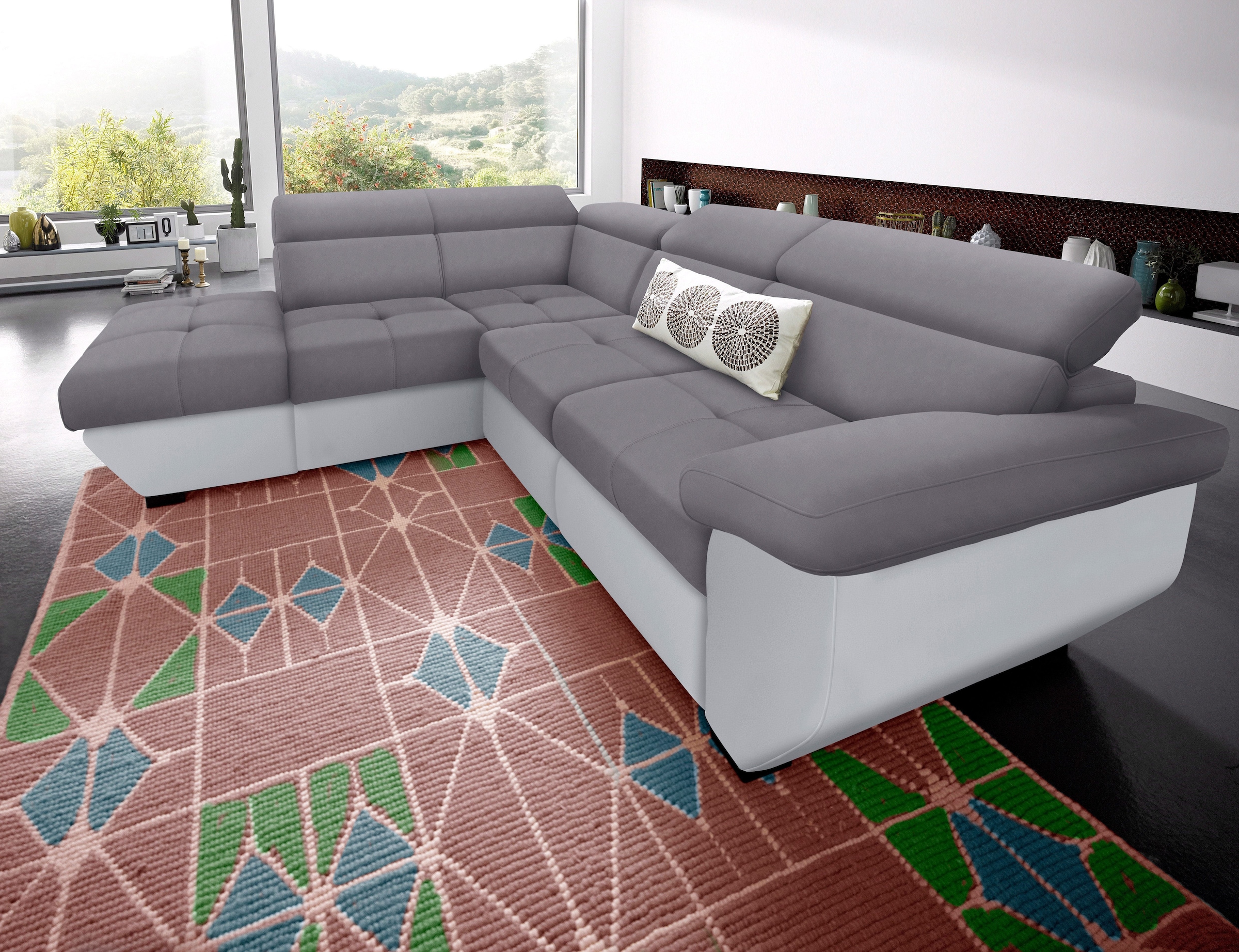 COTTA Ecksofa "Speedway L-Form, B: 262cm, moderne Couch, bequeme Wellenunterfederung," Kopfteilverstellung, optional Schlaffunktion & Bettkasten