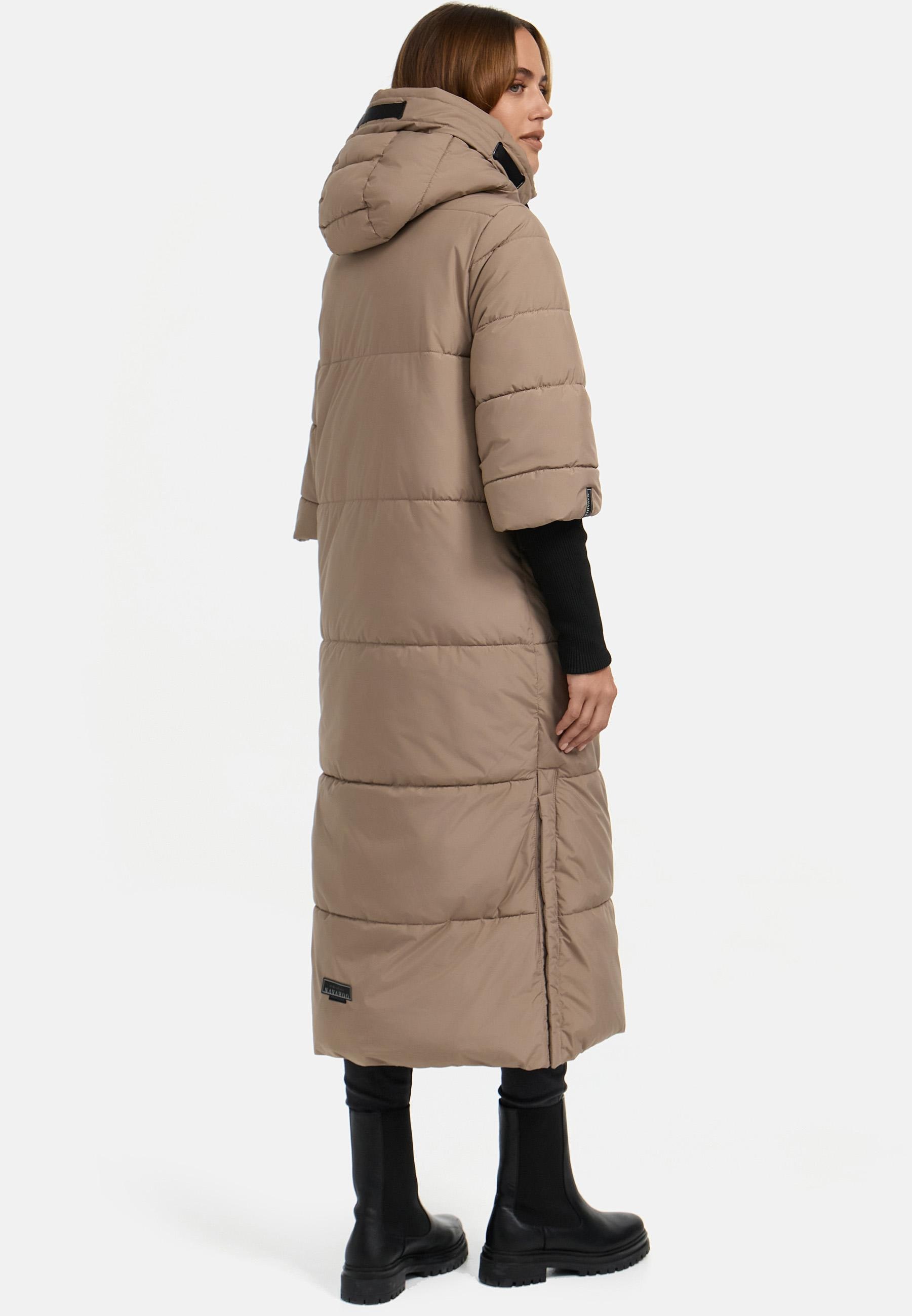 Navahoo Steppmantel »Ciao Miau XIV«, Langer Wintermantel mit Rippstrickärmel