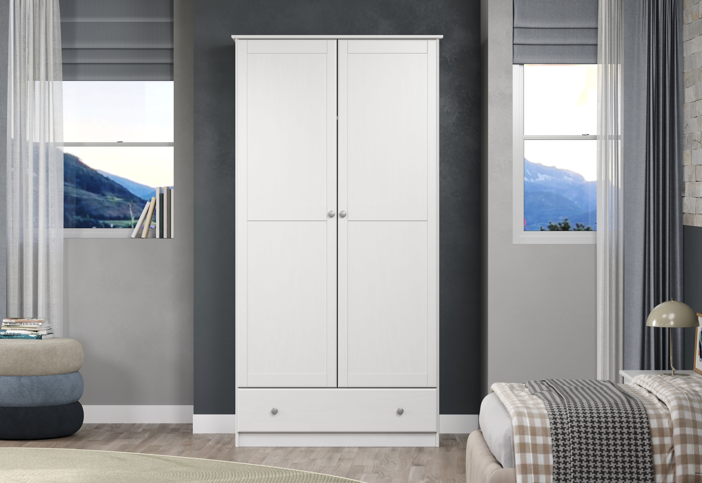 Home affaire Kleiderschrank »Delsbo Garderobenschrank Wäscheschrank Schlafzimmer Massivholz«, (1 St., Bestseller Schrank in Landhaus Design), Drehtürenschrank aus Kiefernholz - mit Schublade und Kleiderstange