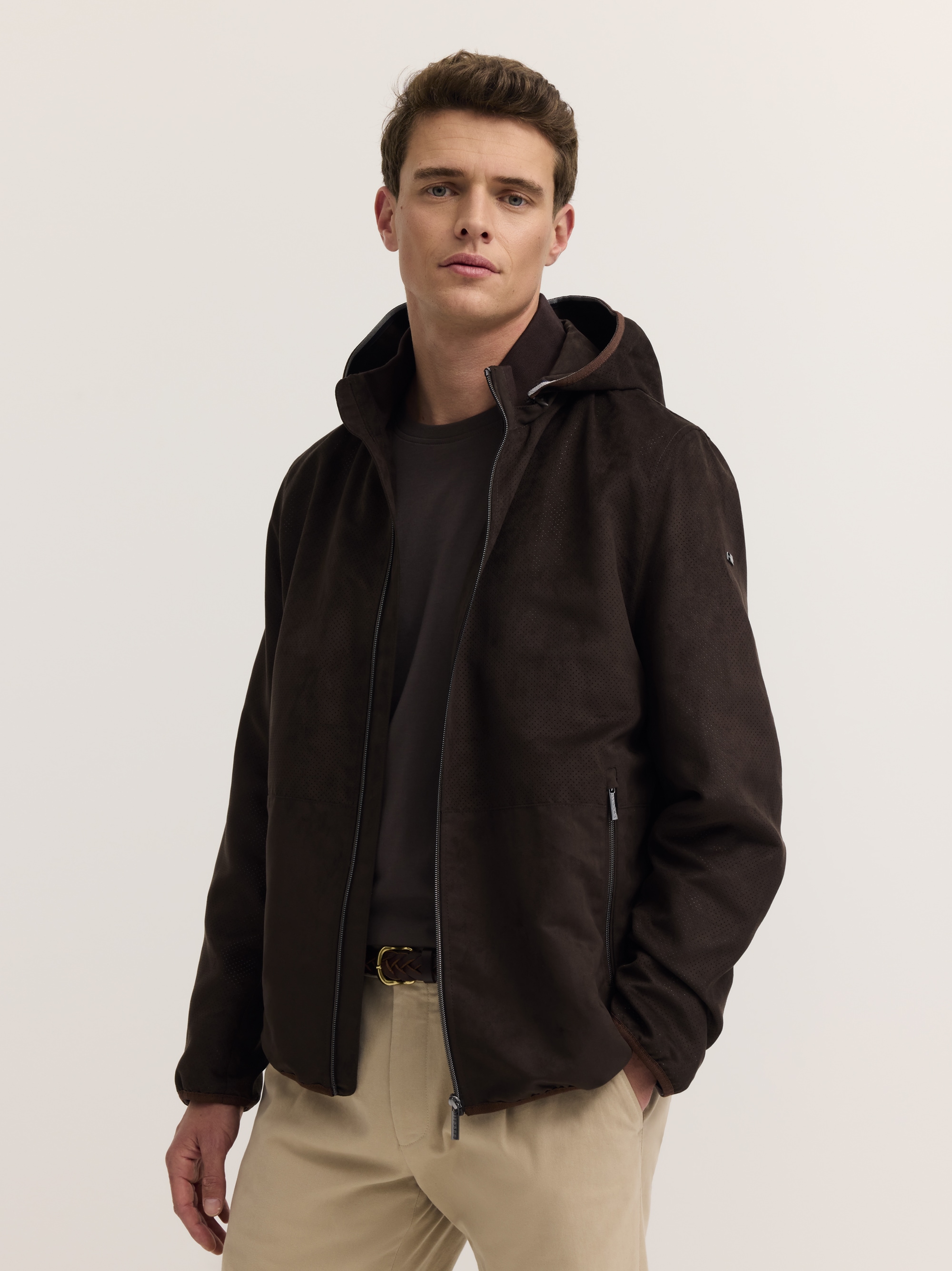 bugatti Kurzjacke "Premium Suede" mit Kapuze Regular Fit wasserabweisend mit Kapuze