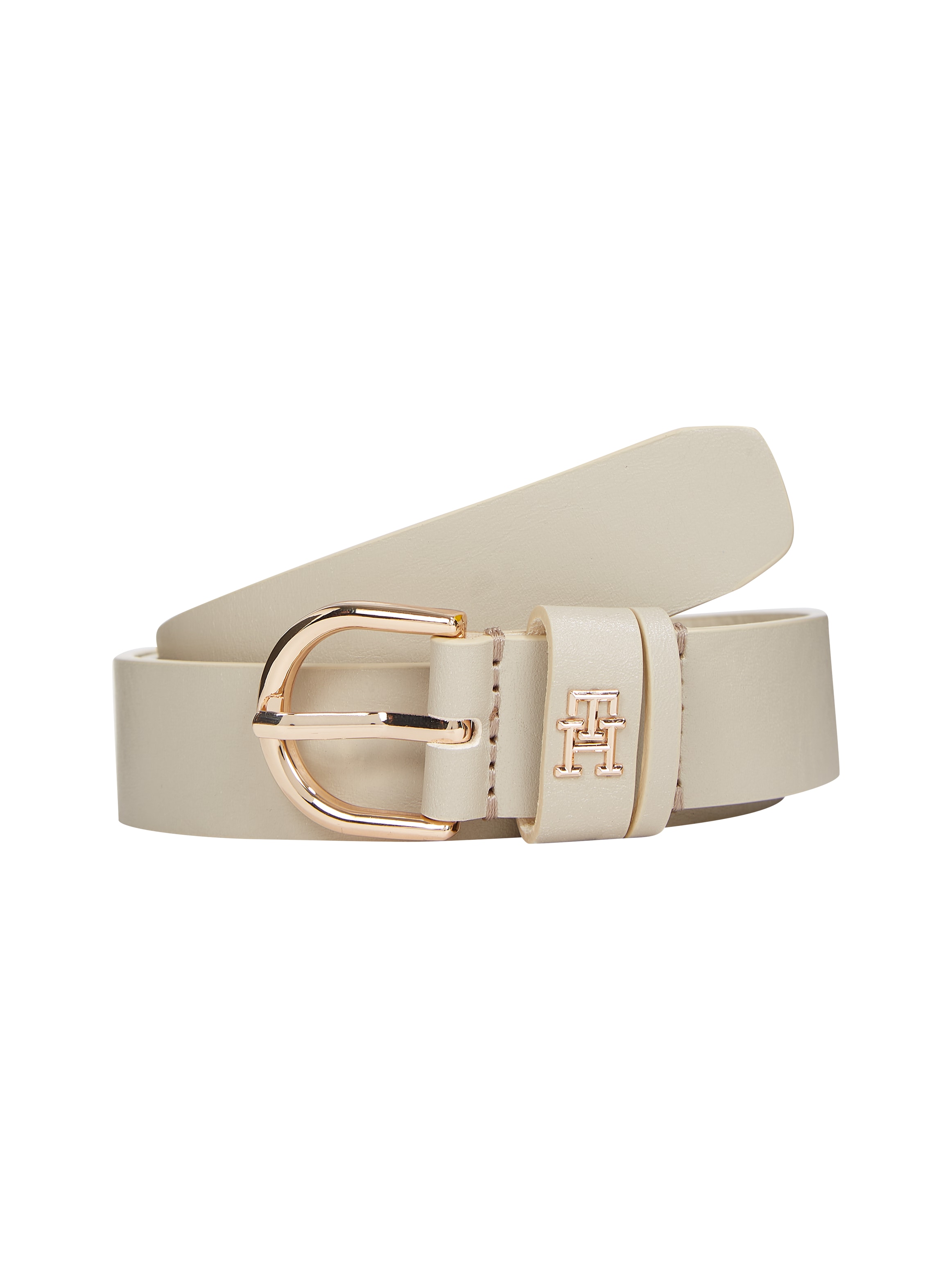 Tommy Hilfiger Ledergürtel "ESSENTIAL EFFORTLESS 2.5 cm breit GOLD" Logoemblem, weiche Haptik, ovale Einfachdornschließe