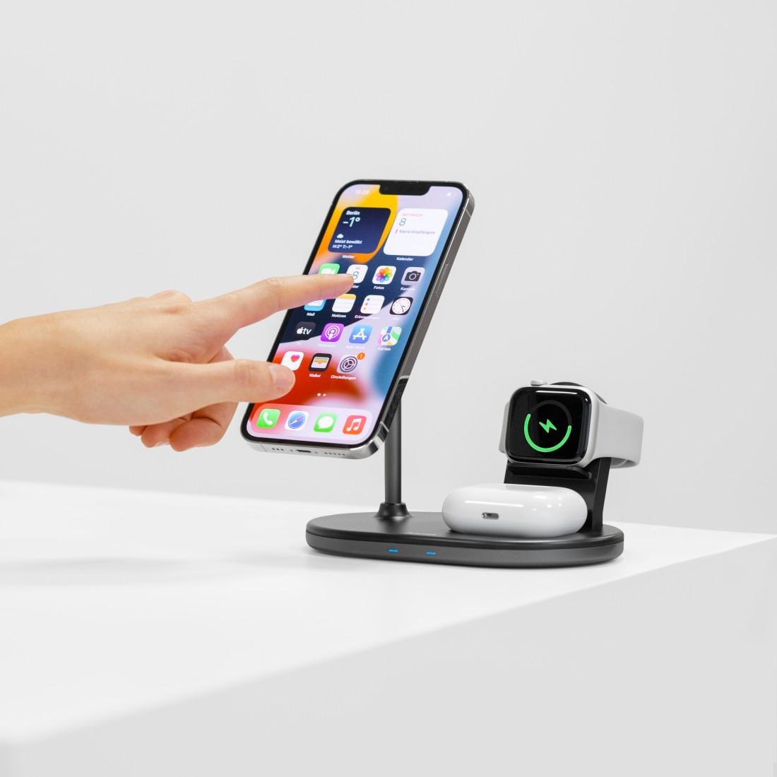 Hama Induktions-Ladegerät »3in1 Wireless Charger Ladestation für Apple iPhone AirPod Apple Watch«, mit Pad, Fast-Charge-Technologie, Apple iPhone 12, 13, 14, 15-Modelle