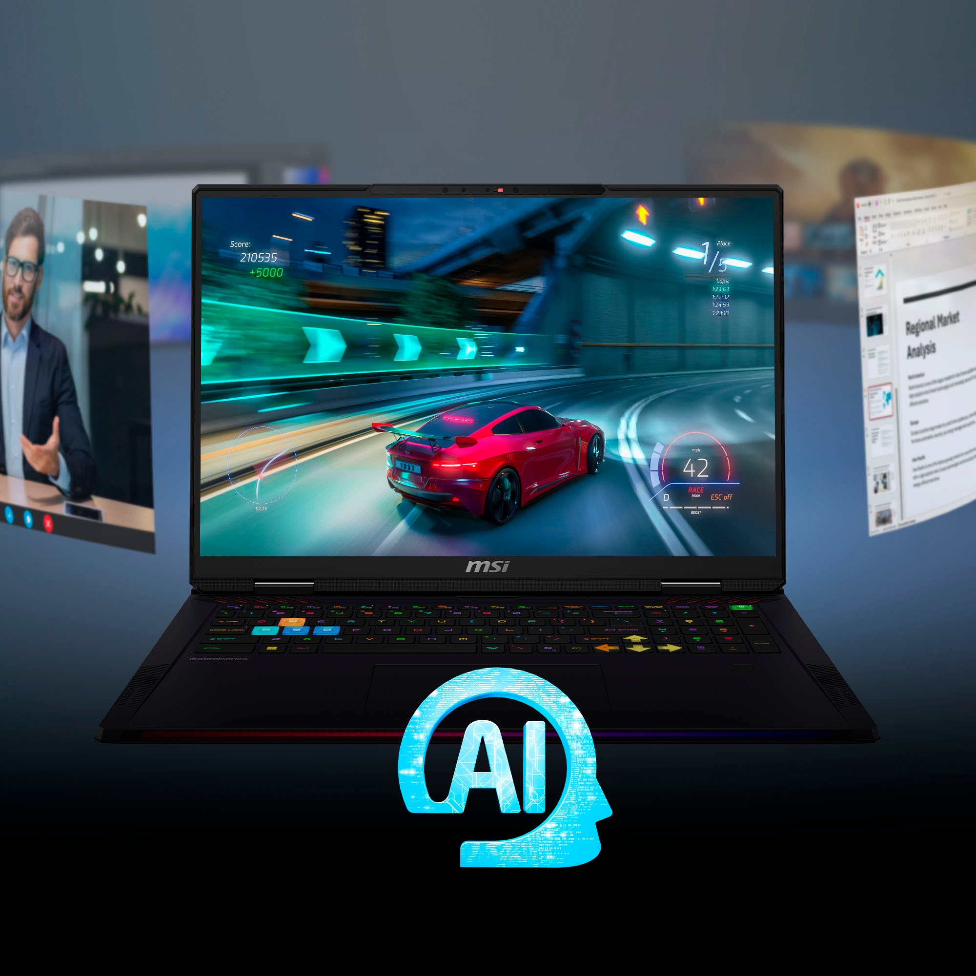 MSI Gaming-Notebook »Raider 18 HX AI A2XWJG-074«, 45,8 cm, / 18 Zoll, Intel, Core Ultra 9, GeForce RTX 5090, 2 GB SSD
