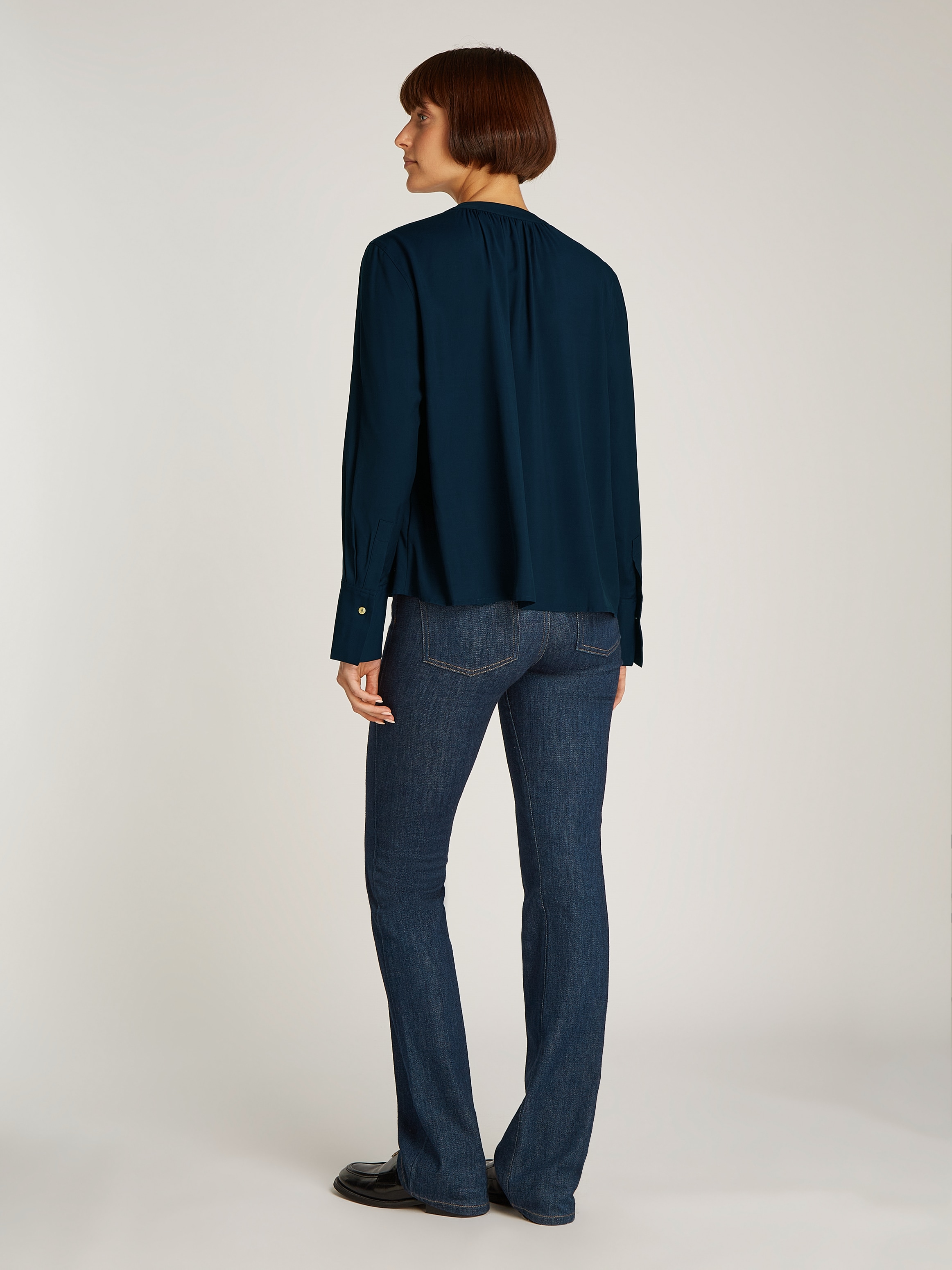 Tommy Hilfiger Langarmbluse »SOFT VIS V NECK LS BLOUSE« mit Raffungen