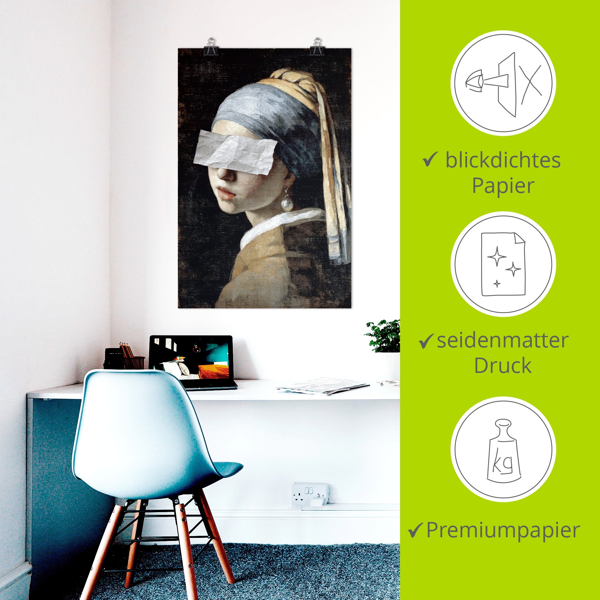 Artland Wandbild »Mädchen mit dem Perlenohrring und Papier« Bilder von Frauen 1 Stk. tlg. als Alubild, Leinwandbild, Poster, Wandaufkleber in verschied. Größen