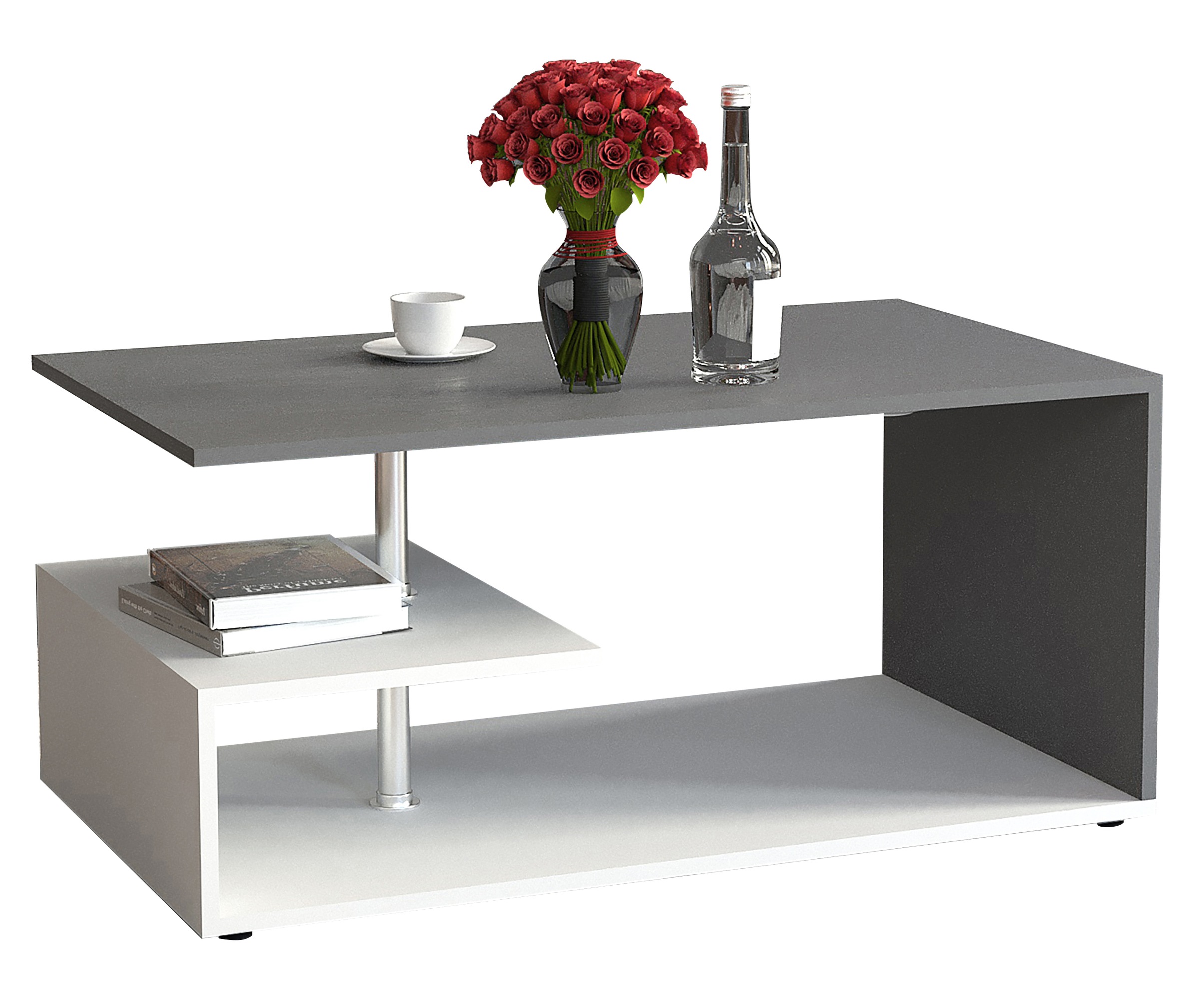 Couchtisch VCM "Holz Sofatisch Couchtisch Wohnzimmertisch Maliso M", schwarz (weiß, anthrazit), B:91cm T:53cm, Tische, Couchtisch