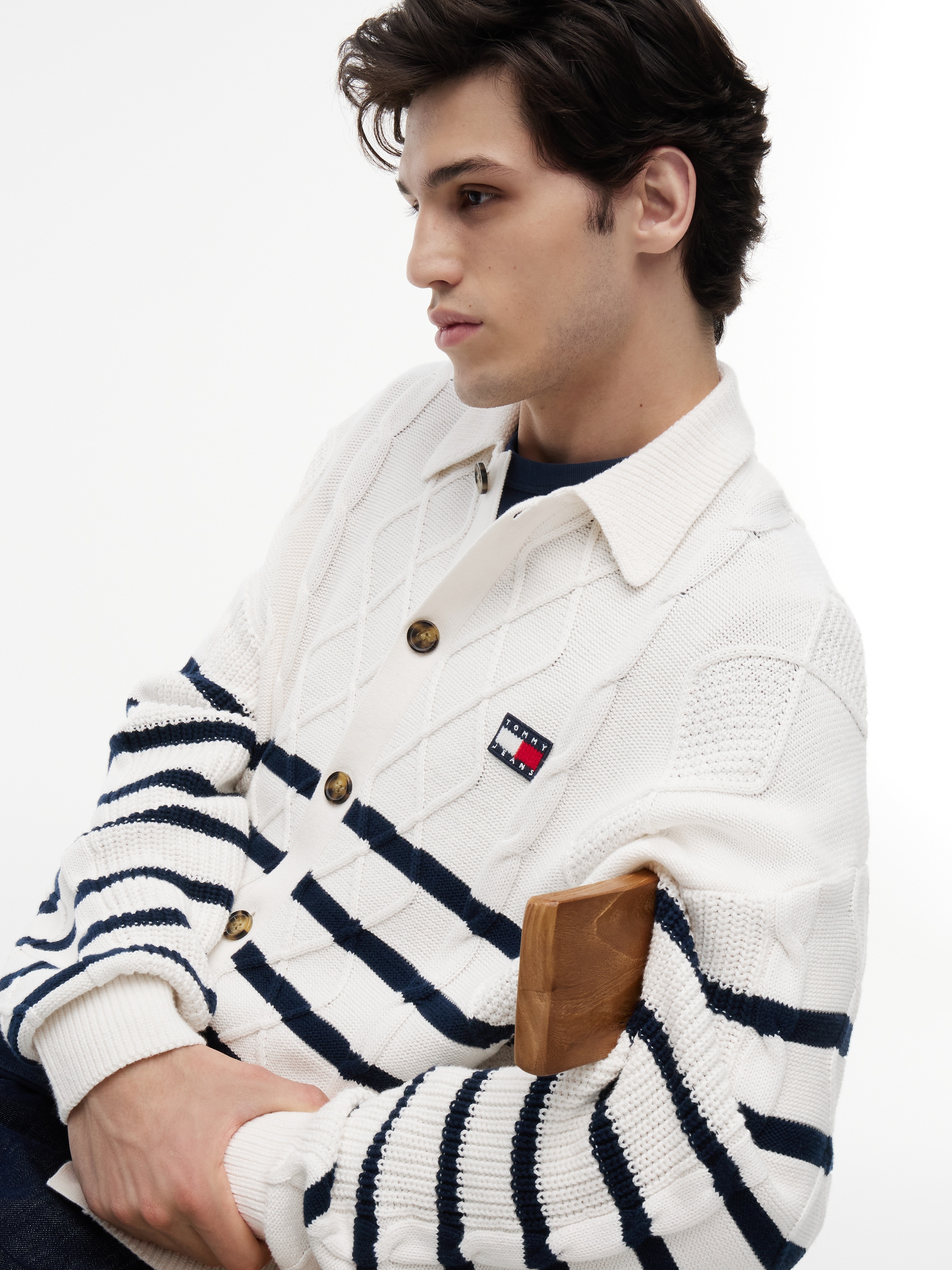 Tommy Jeans Cardigan »RELAXED STRIPE CABLE BUTTONUP« Relaxed fit mit Zopfstrickmuster