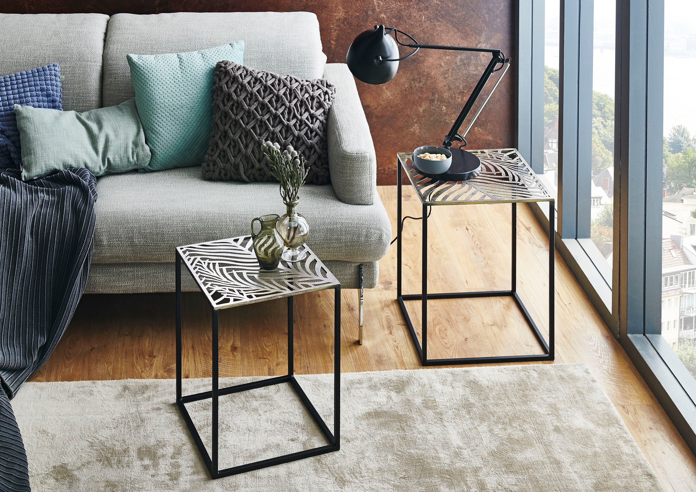 Lot de 2 Tables d'Appoint Carrées "Aglae" 50cm Bronze