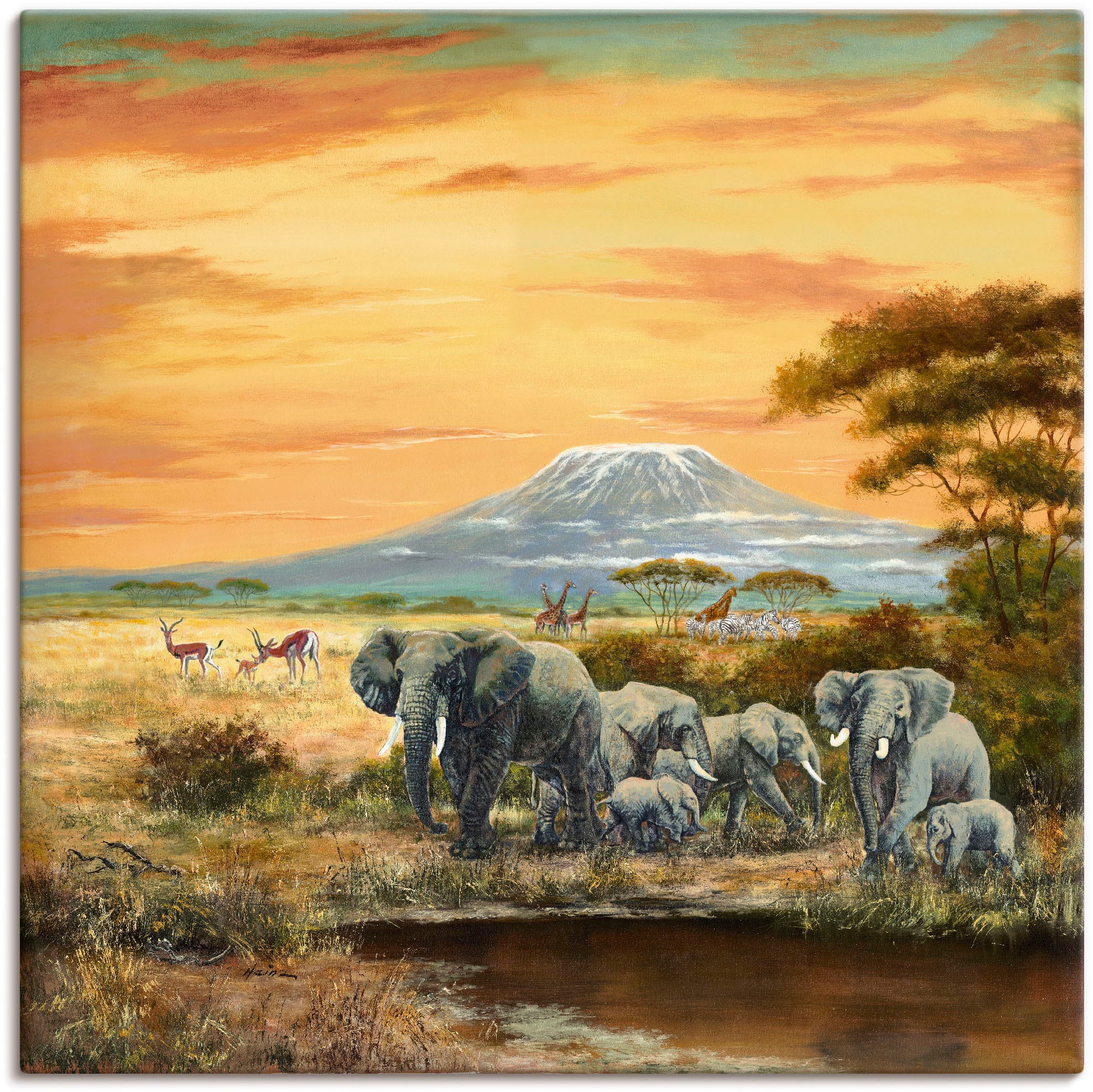 Artland Wandbild »Afrikalandschaft mit Elefanten«, Wildtiere, (1 St.), als  Alubild, Leinwandbild, Wandaufkleber oder Poster in versch. Größen kaufen |  BAUR