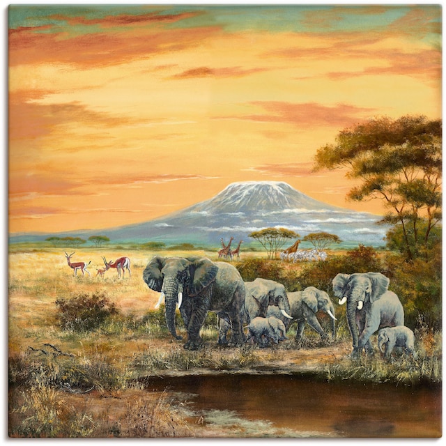 Artland Wandbild »Afrikalandschaft mit Elefanten«, Wildtiere, (1 St.), als  Alubild, Leinwandbild, Wandaufkleber oder Poster in versch. Größen kaufen |  BAUR
