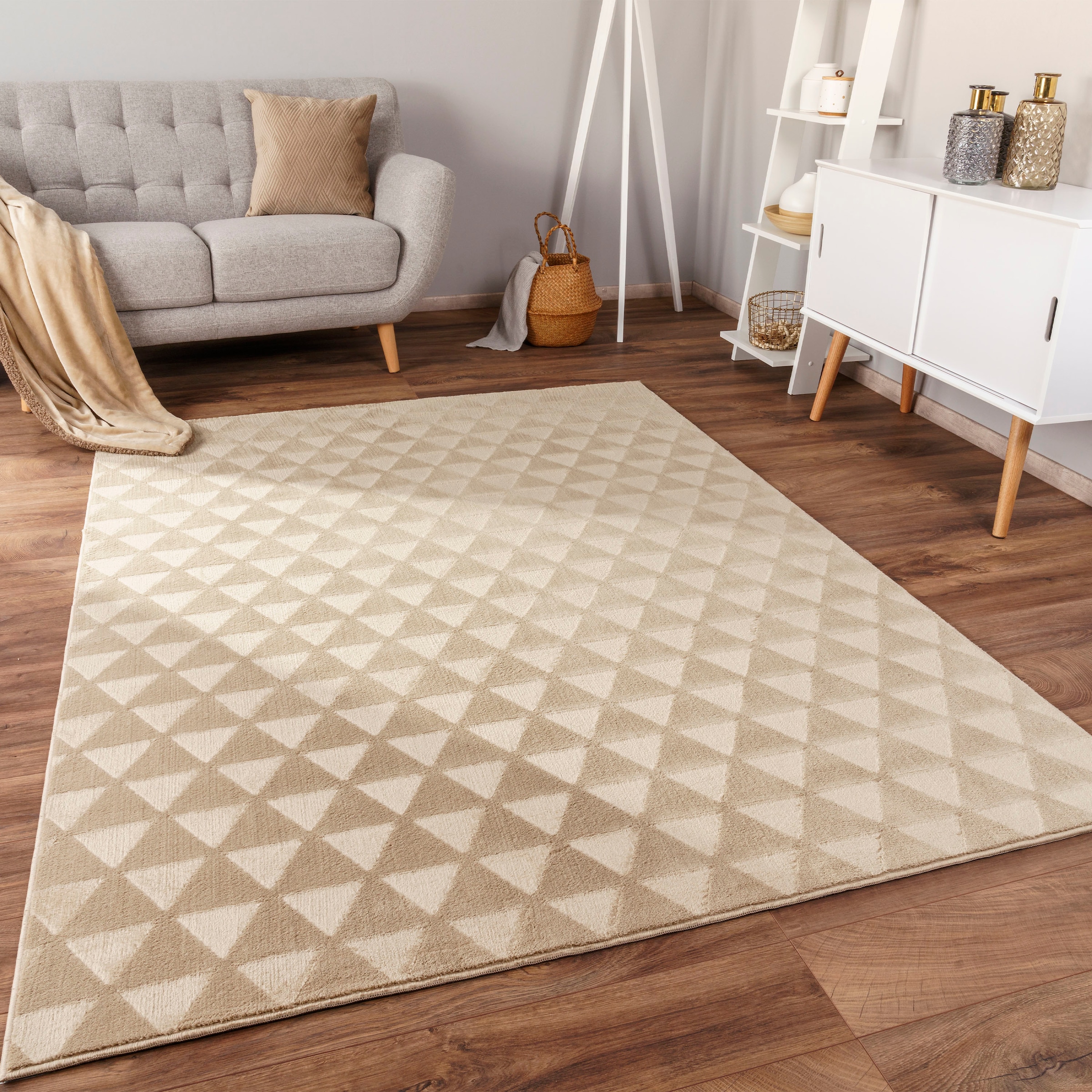 Paco Home Teppich »Haarlem 942«, rechteckig, 10 mm Höhe, Kurzflor, Uni Farben, Hoch-Tief Effekt, geometrisch, weich & kuschelig