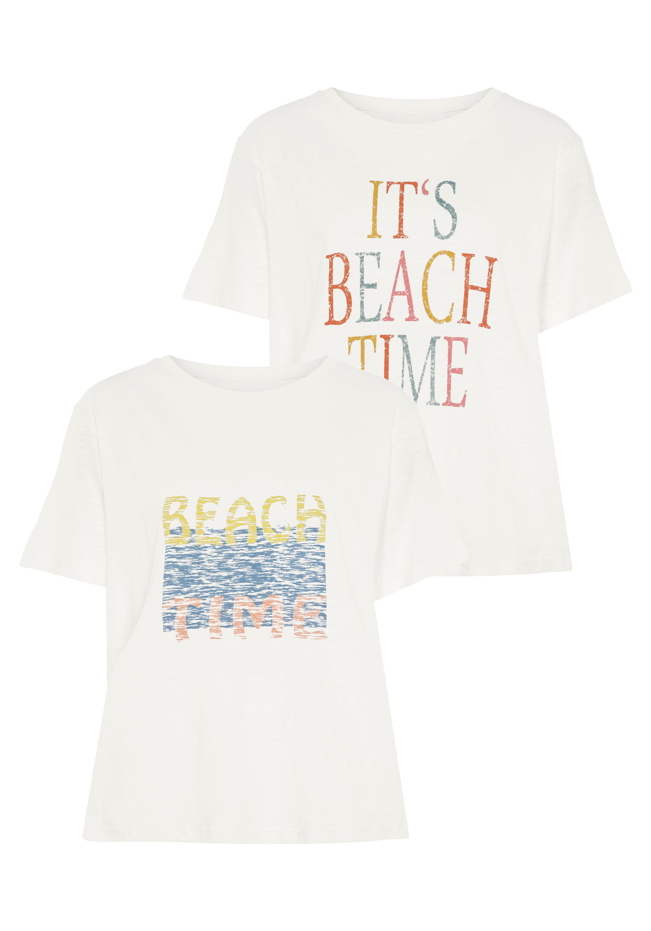 Beachtime T-Shirt Packung, 2 Stk. tlg. mit zwei verschiedenen Drucken günstig online kaufen