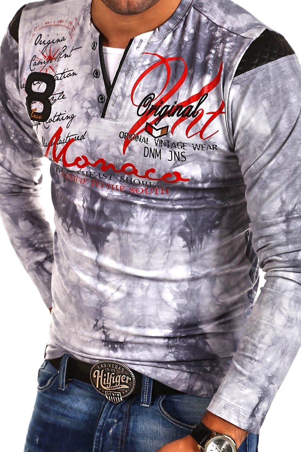 behype Langarmshirt »P-Monaco«, mit Stickereien und Prints