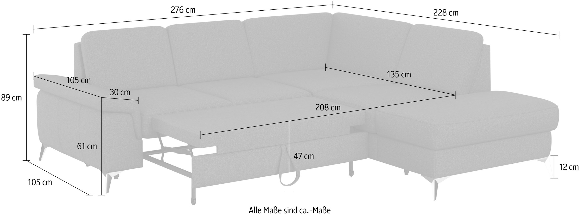 sit&more Ecksofa »Padua L-Form«, inklusive Sitztiefenverstellung, Armteilfunktion und Federkern
