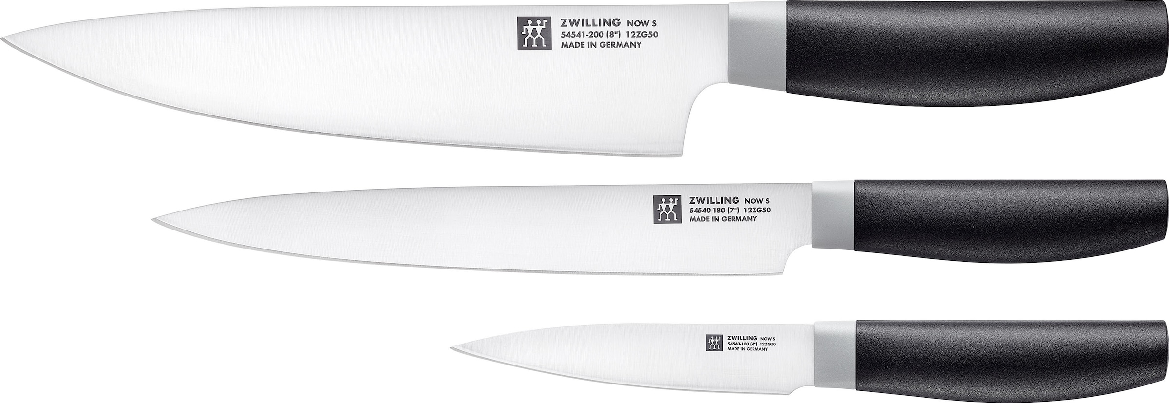 Zwilling Messer-Set "Nowo S", (Set, 3 tlg., Spick- und Garniermesser 10 cm, Fleischmesser 18 cm, Kochmesser 20 cm), Edel
