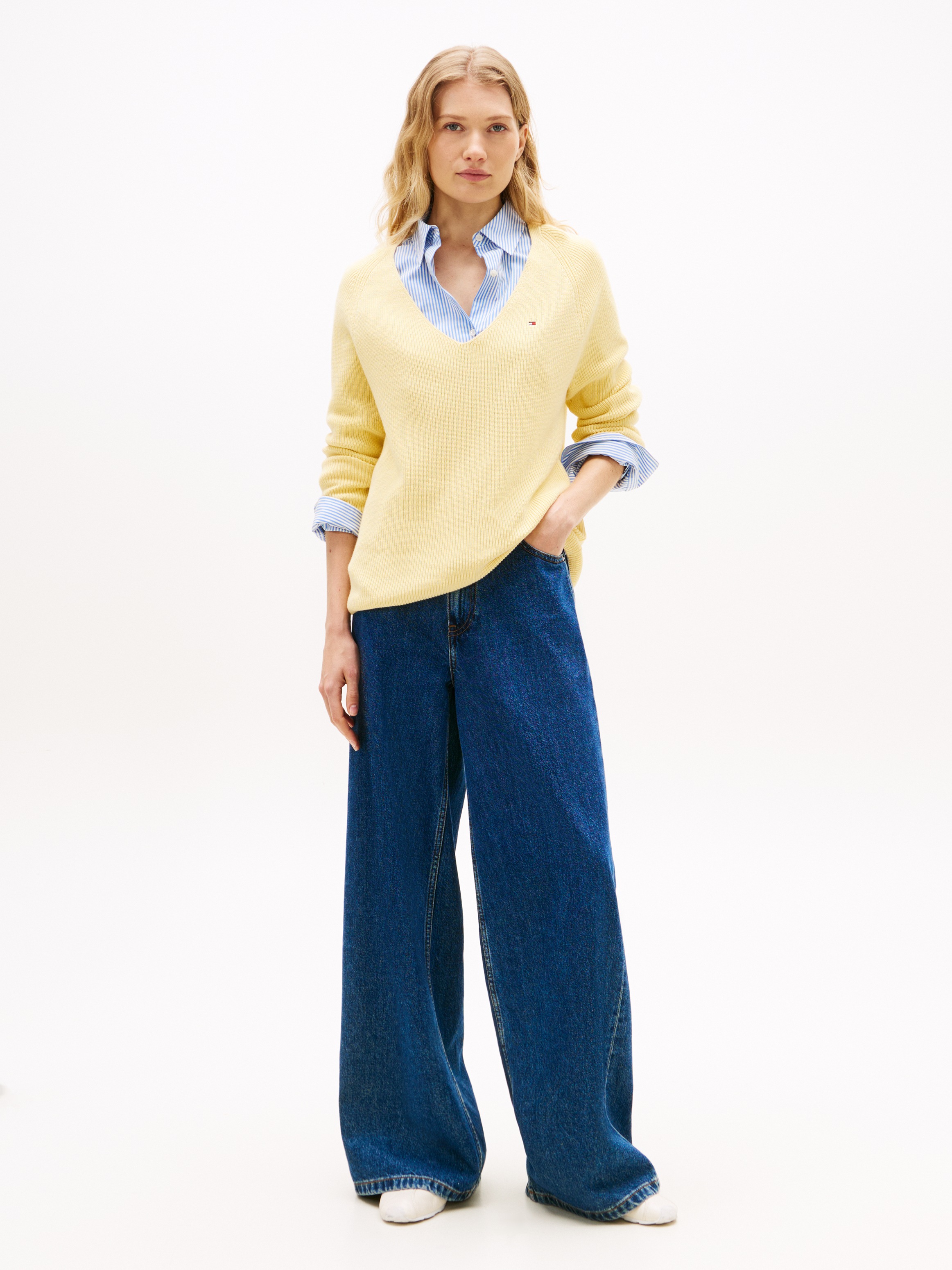 Thumbnail - Tommy Hilfiger Strickpullover "CO CARDI STITCH V-NK LS" mit Logostickerei