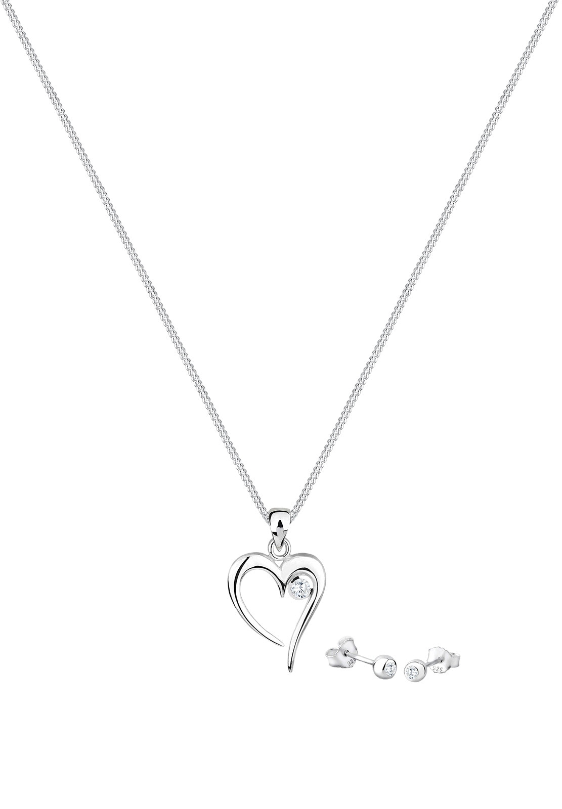 Elli Schmuckset »Herz Solitär Zirkonia In Love 925 Sterling Silber«