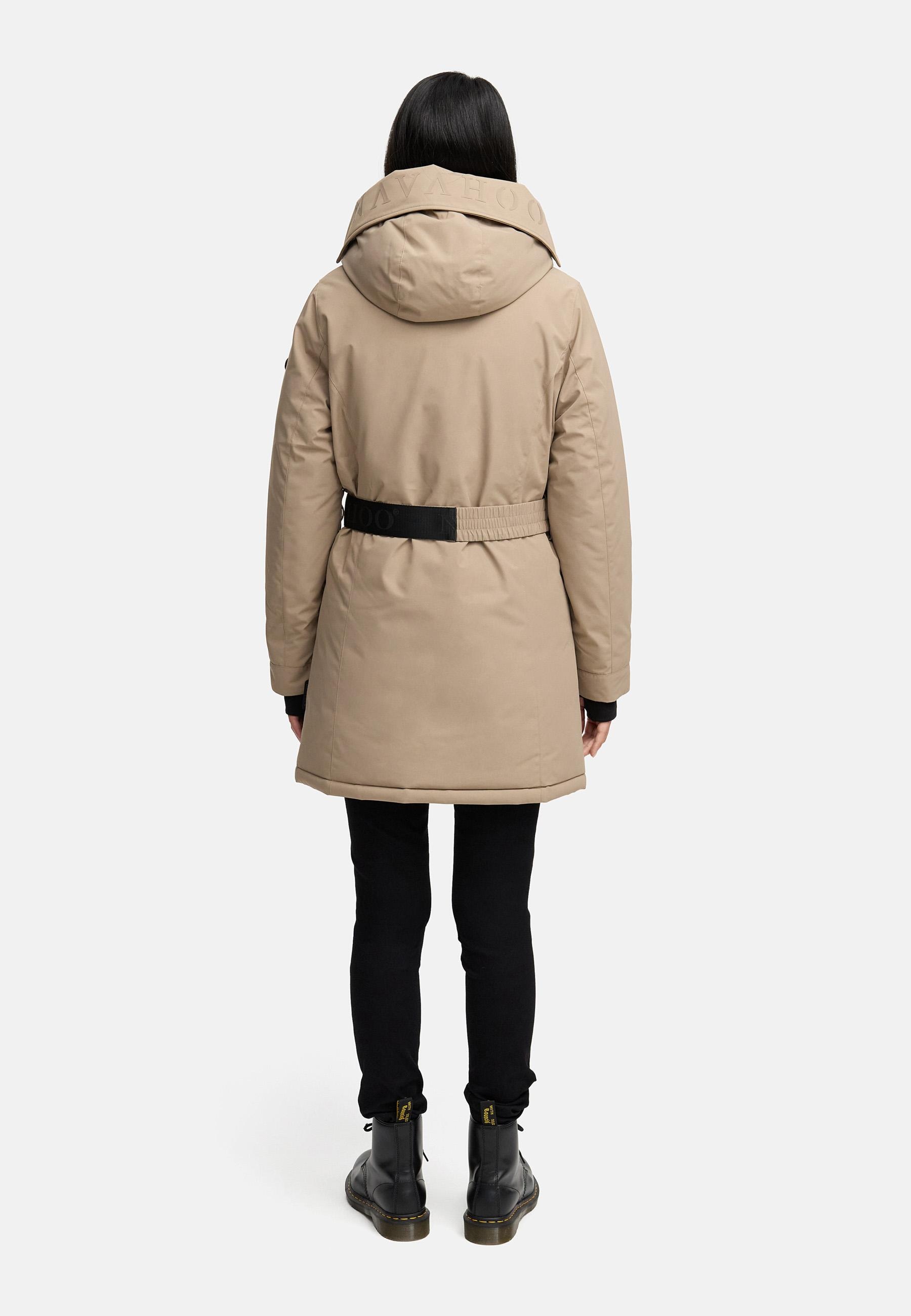 Navahoo Wintermantel »Frostkuss 14«, Warmer Damen Mantel mit abnehmbarer Kapuze und Taillengürtel