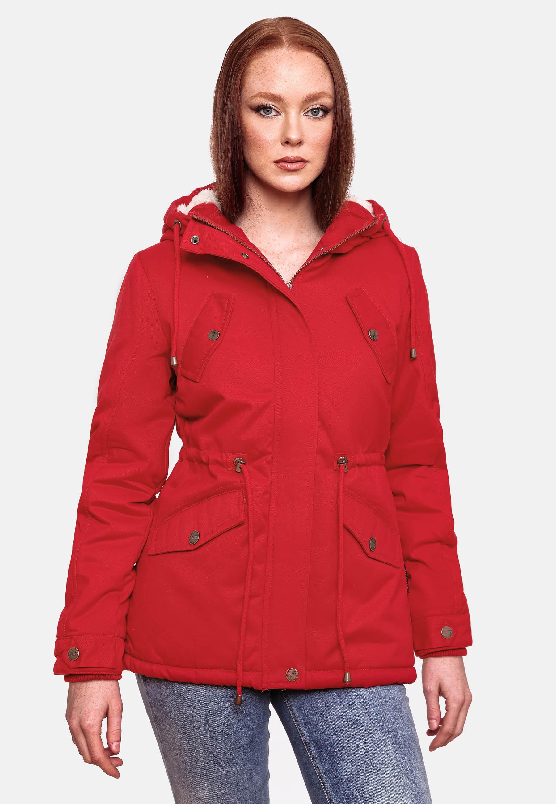 Marikoo Winterjacke »Manolya«, mit Kapuze, stylischer Kurzmantel mit weichem Teddyfell-Futter