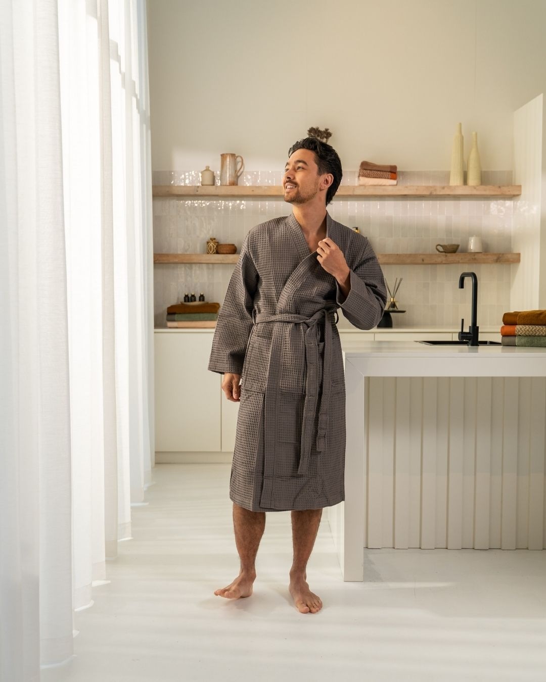 Thumbnail - kayori Bademantel "Geisha" hochwertiger Waffel-Piqué