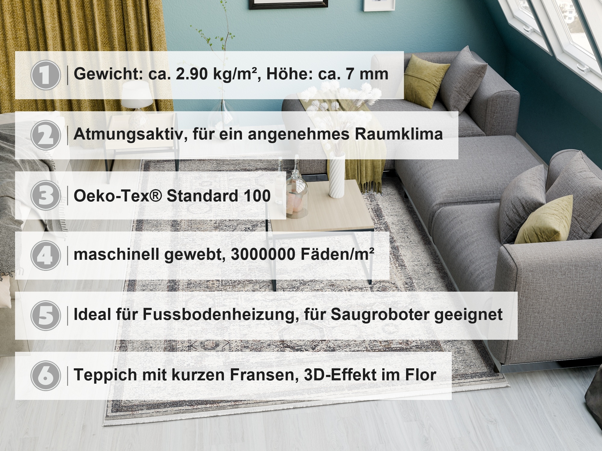 OCI DIE TEPPICHMARKE Teppich »MYSTIC BAZAAR« rechteckig 7 mm Höhe orient Muster in 3D-Optik, Bordüre, maschinell gewebt, Wohnzimmer