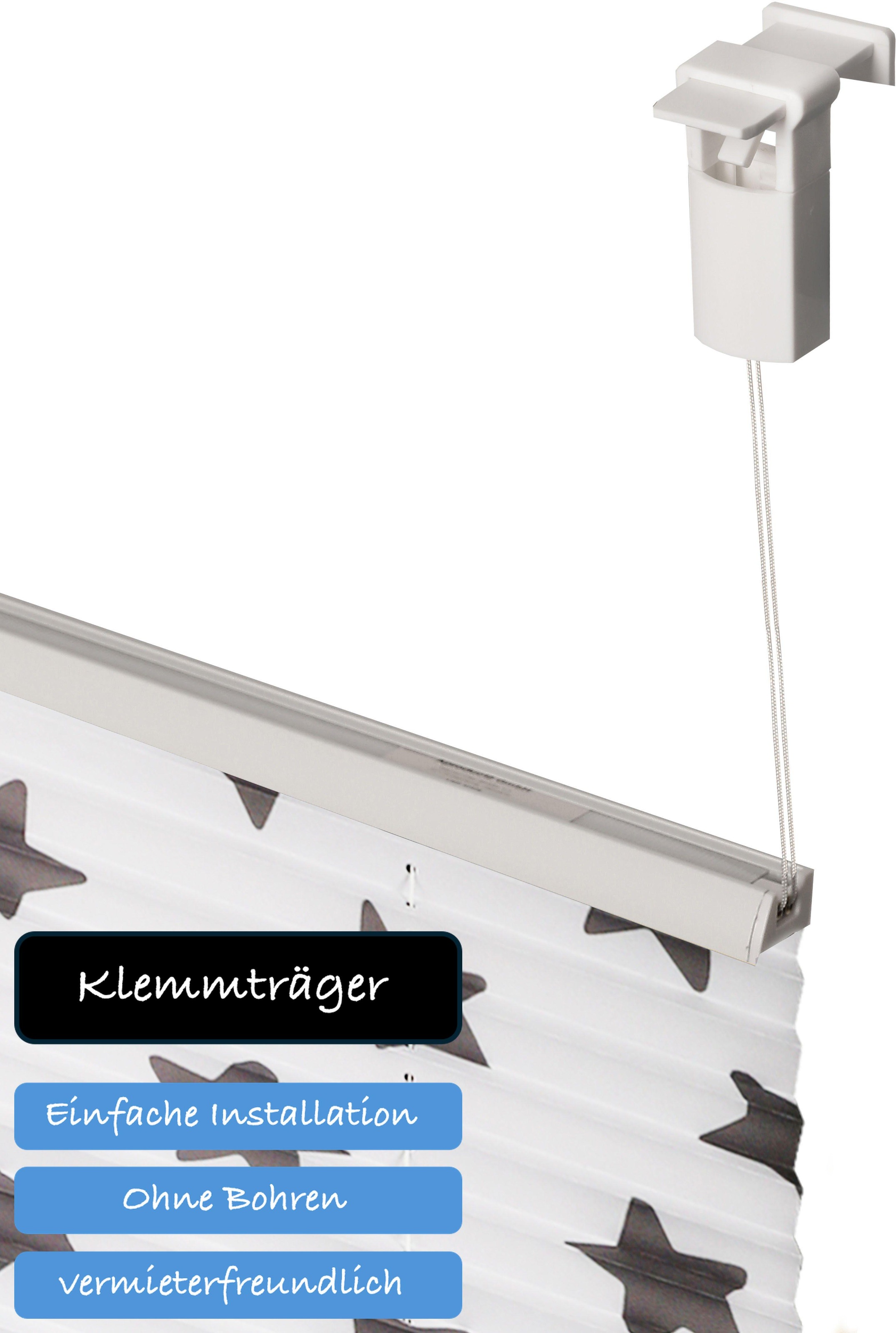 Lüttenhütt Plissee »Stern«, Lichtschutz, ohne Bohren, verspannt, im Fixmaß, mit Sternen bedruckt