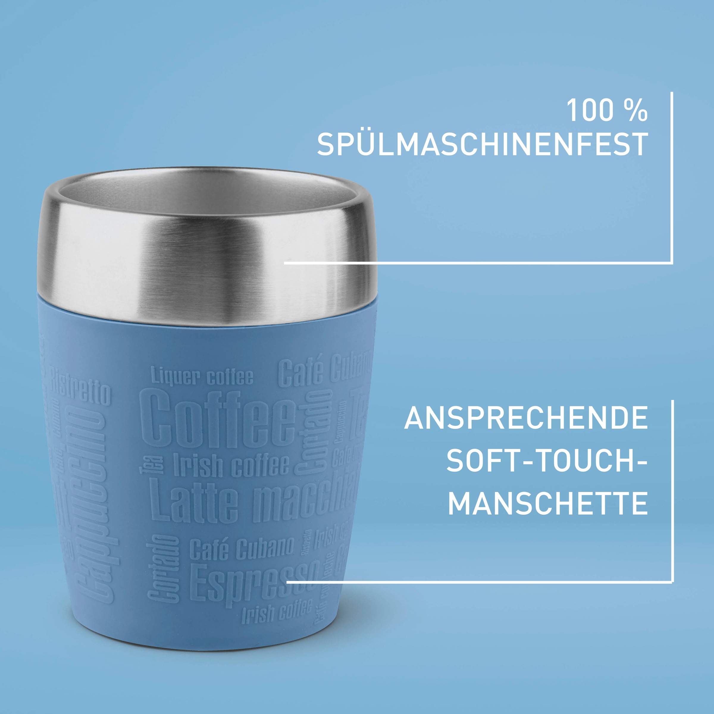 Emsa Thermobecher »Travel Cup«, (1 tlg.), 0,2 Liter, Edelstahl, Trink- und Eisbecher, gummierte Manschette