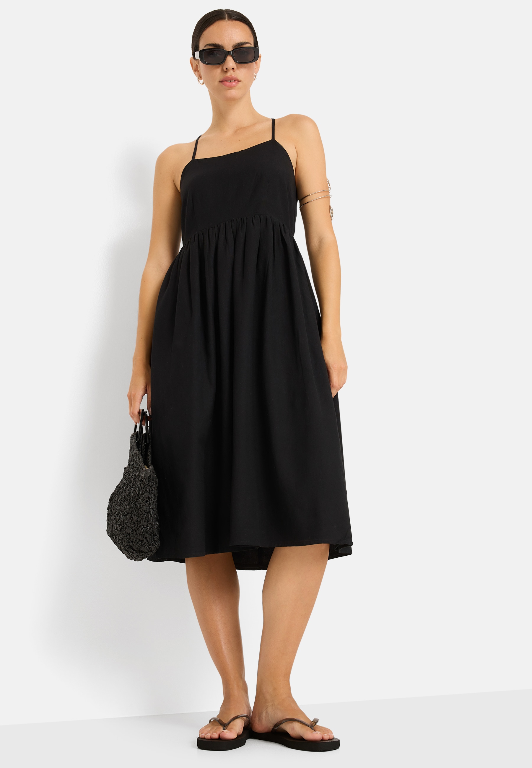 LSCN by LASCANA Midikleid Ohne Taschen mit tiefem Rückenausschnitt, Sommerkleid