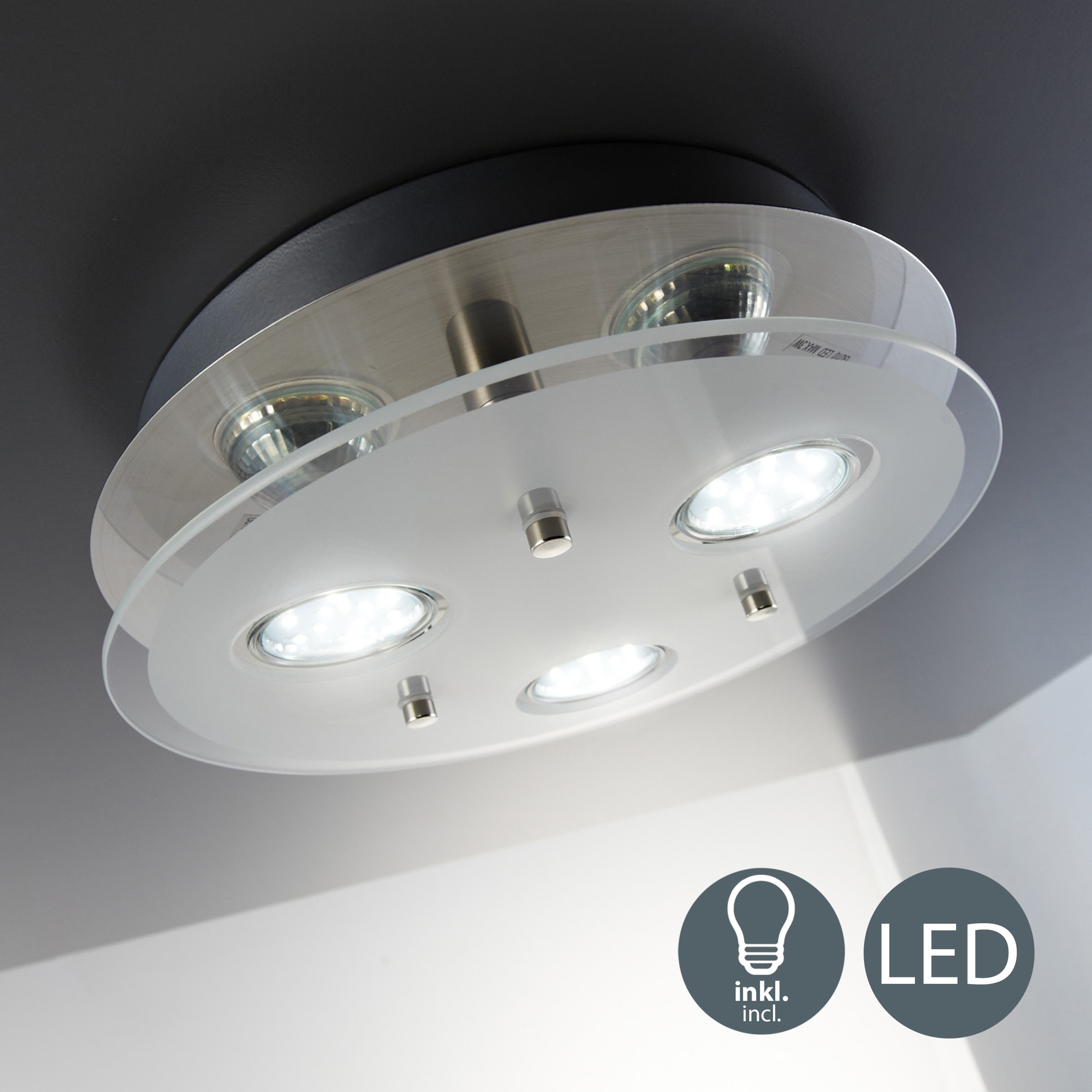 B.K.Licht LED Deckenleuchte »Dinora«, 3 flammig-flammig, LED Deckenlampe Strahler inkl. 3W GU10 LED 250 Lumen warmweiß Glas