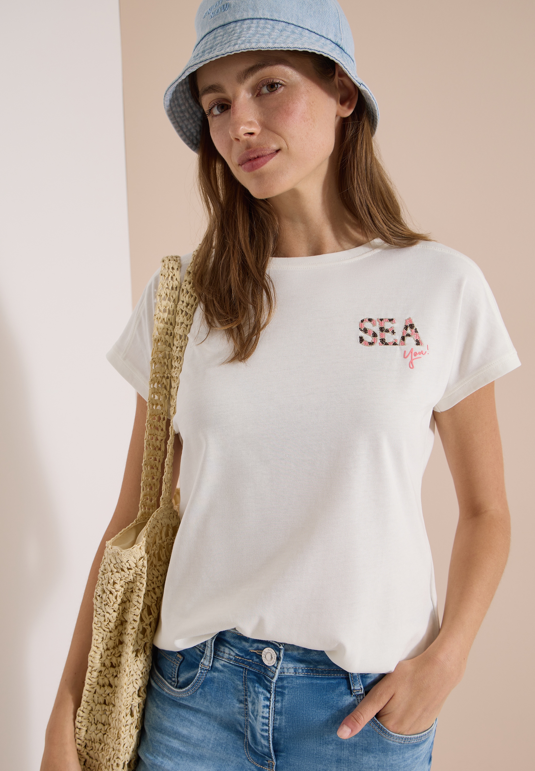Cecil Kurzarmshirt Sommershirt mit Rundhals und Embroidery
