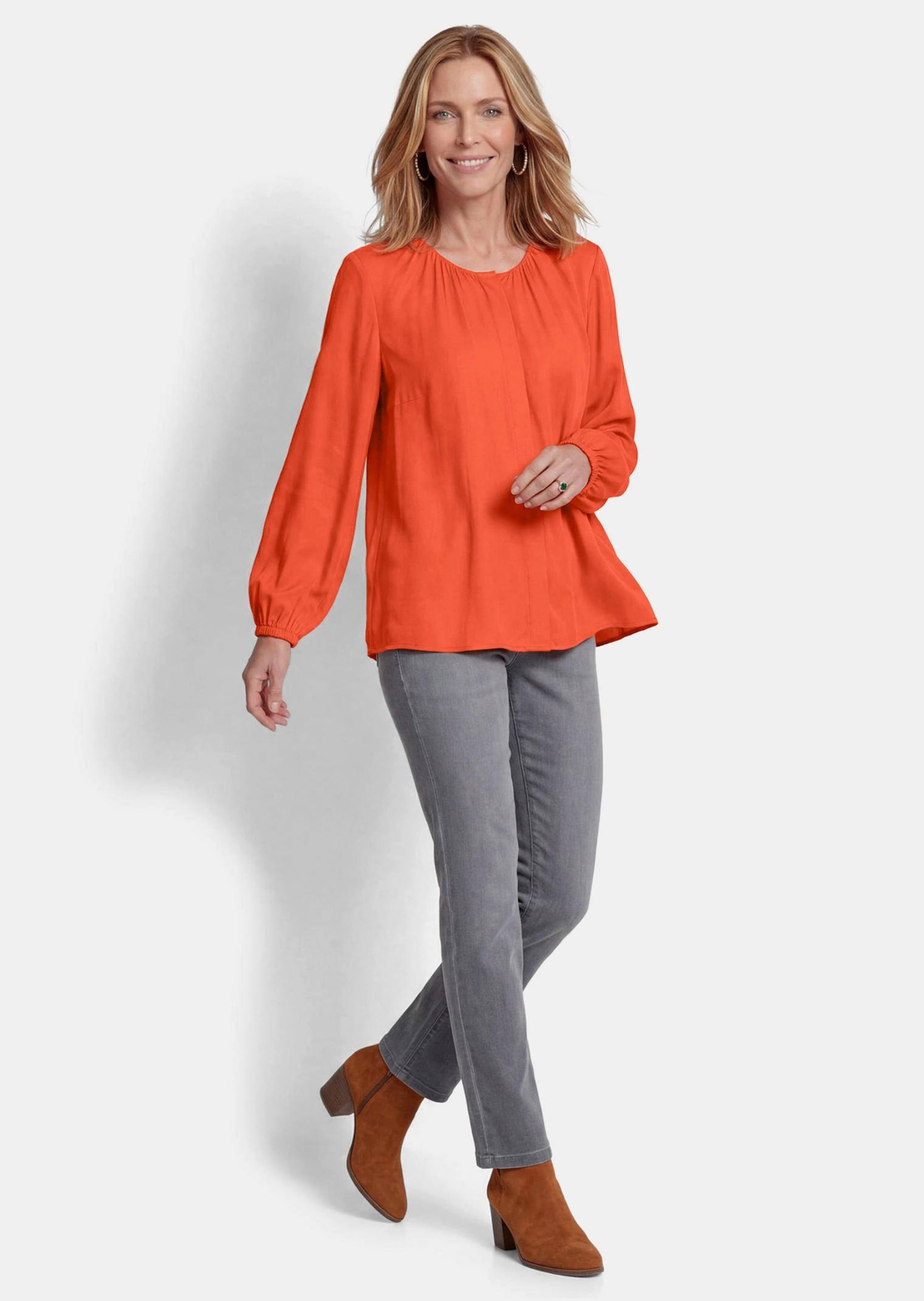 GOLDNER Druckbluse »Satinbluse mit femininer Raffung« verdeckte Knopfleiste