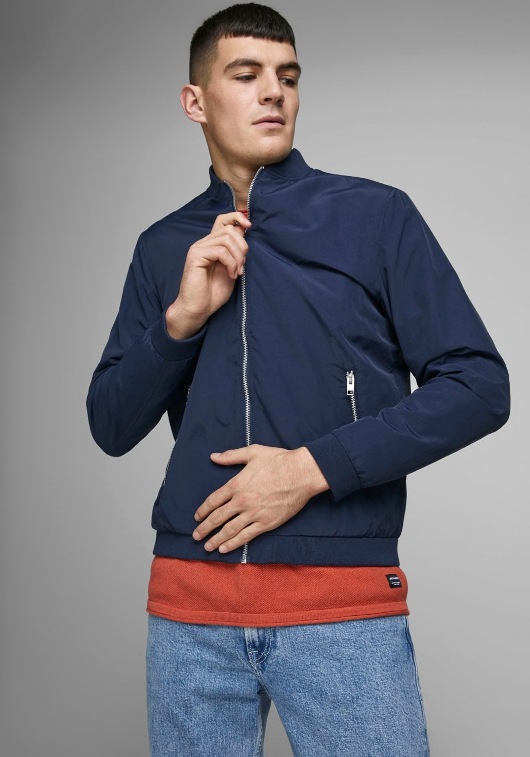 Jack & Jones Bomberjacke "JJERUSH mit geripptem Kragen und Taschen", unifar günstig online kaufen