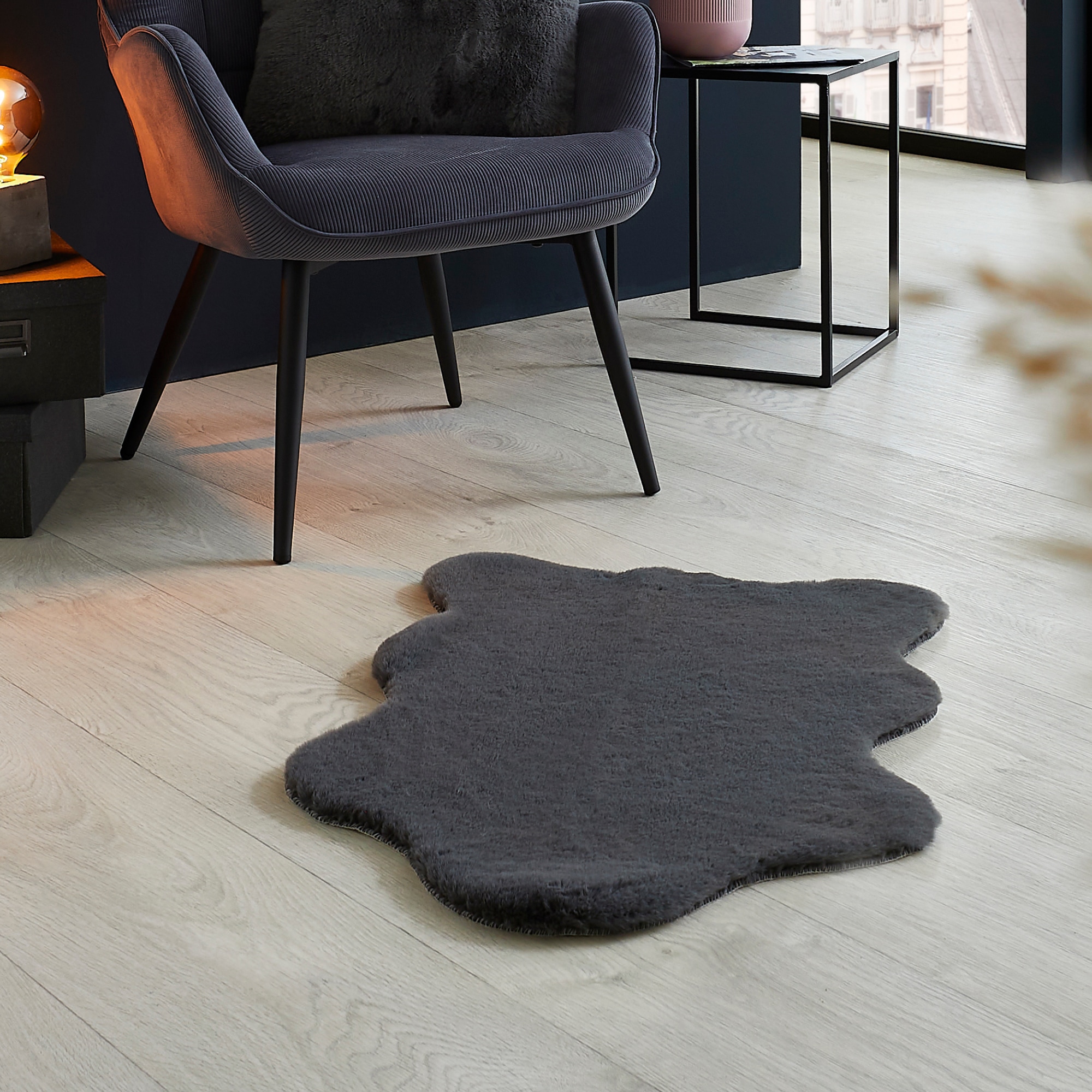 my home Fellteppich "Lugano" fellförmig 30 mm Höhe Kunstfell, Uni Farben, w günstig online kaufen