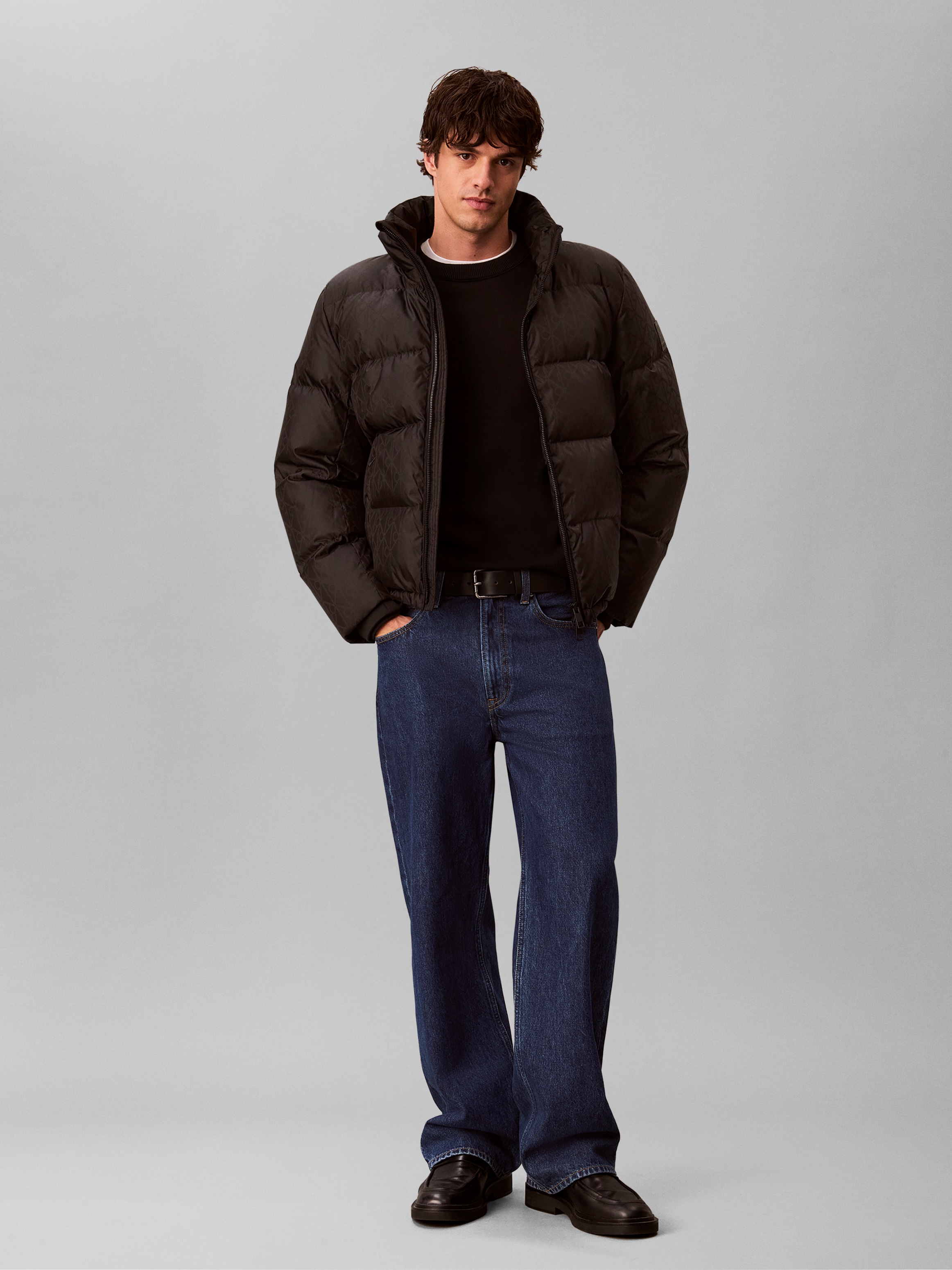 Calvin Klein Jeans Steppjacke »LS NYLON AOP DOWN PUFFER JKT« ohne Kapuze Regular fit mit Stehkragen