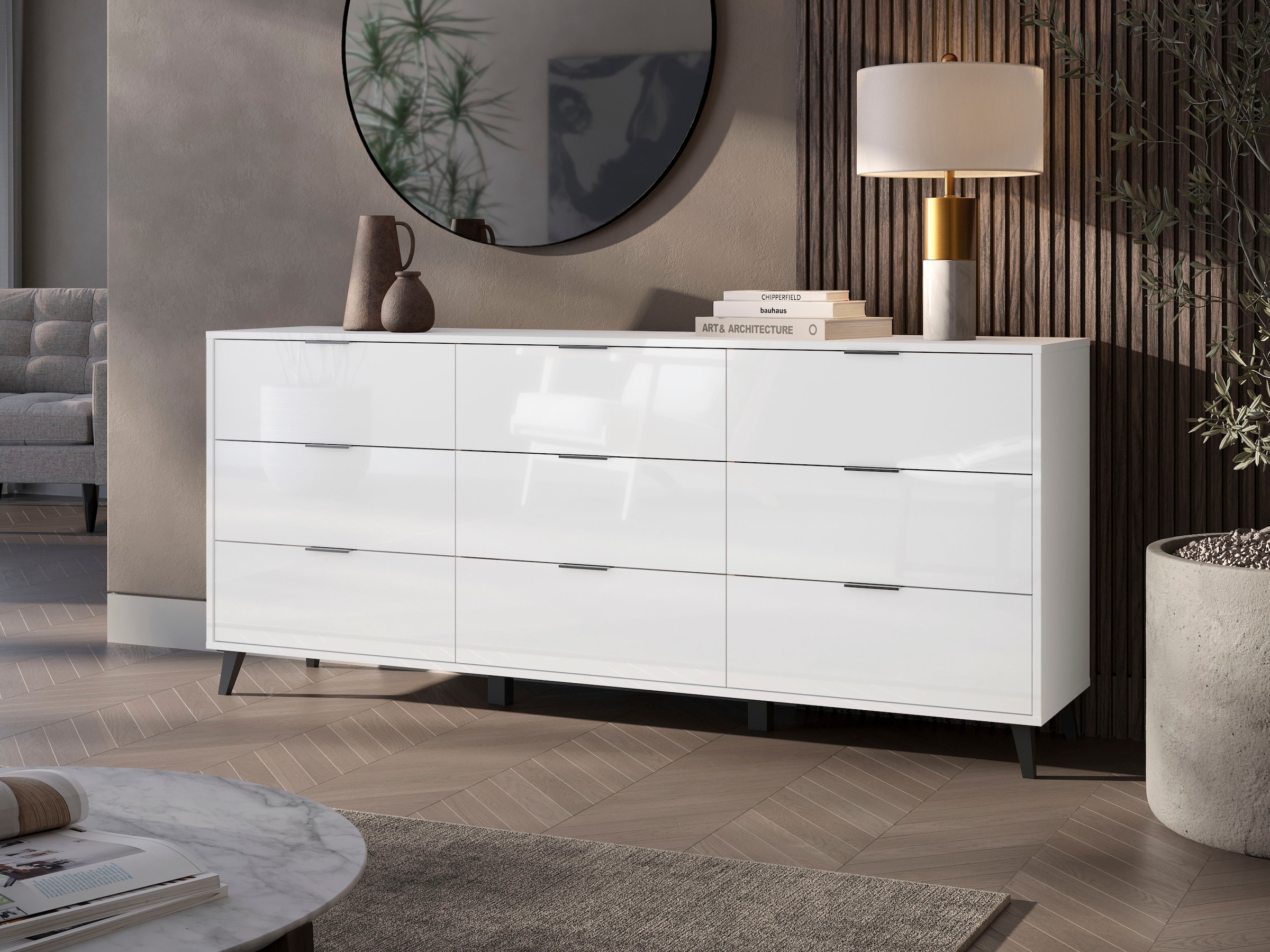OTTO home Sideboard »Oslo, B/H/T: 180/76/39,5 cm« 9 Schubladen, schwarze Metallgriffe, viel Stauraum