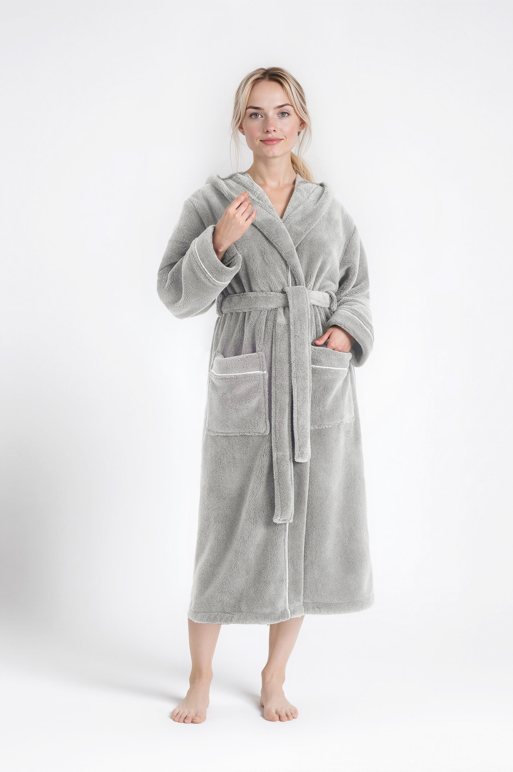 Unisex-Bademantel MY HOME, L:125cm, grau, Microfaser, Hausmäntel, "Lillou, ideal für Sauna & Spa, Hotelbademantel, Morgenmantel", kuschelig weicher